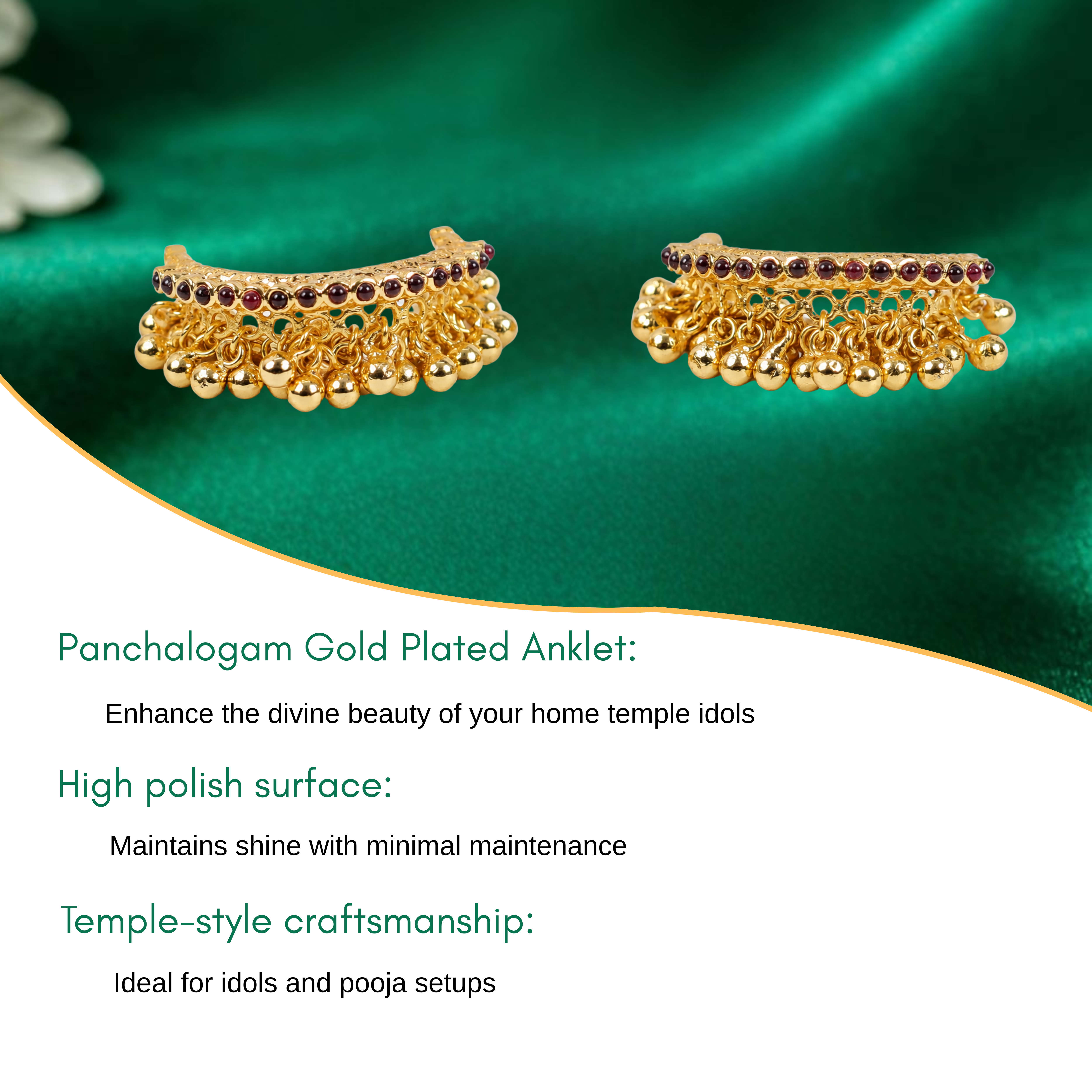 Panchalogam Gold Plated Anklet (Thandai) - Full Red Stone