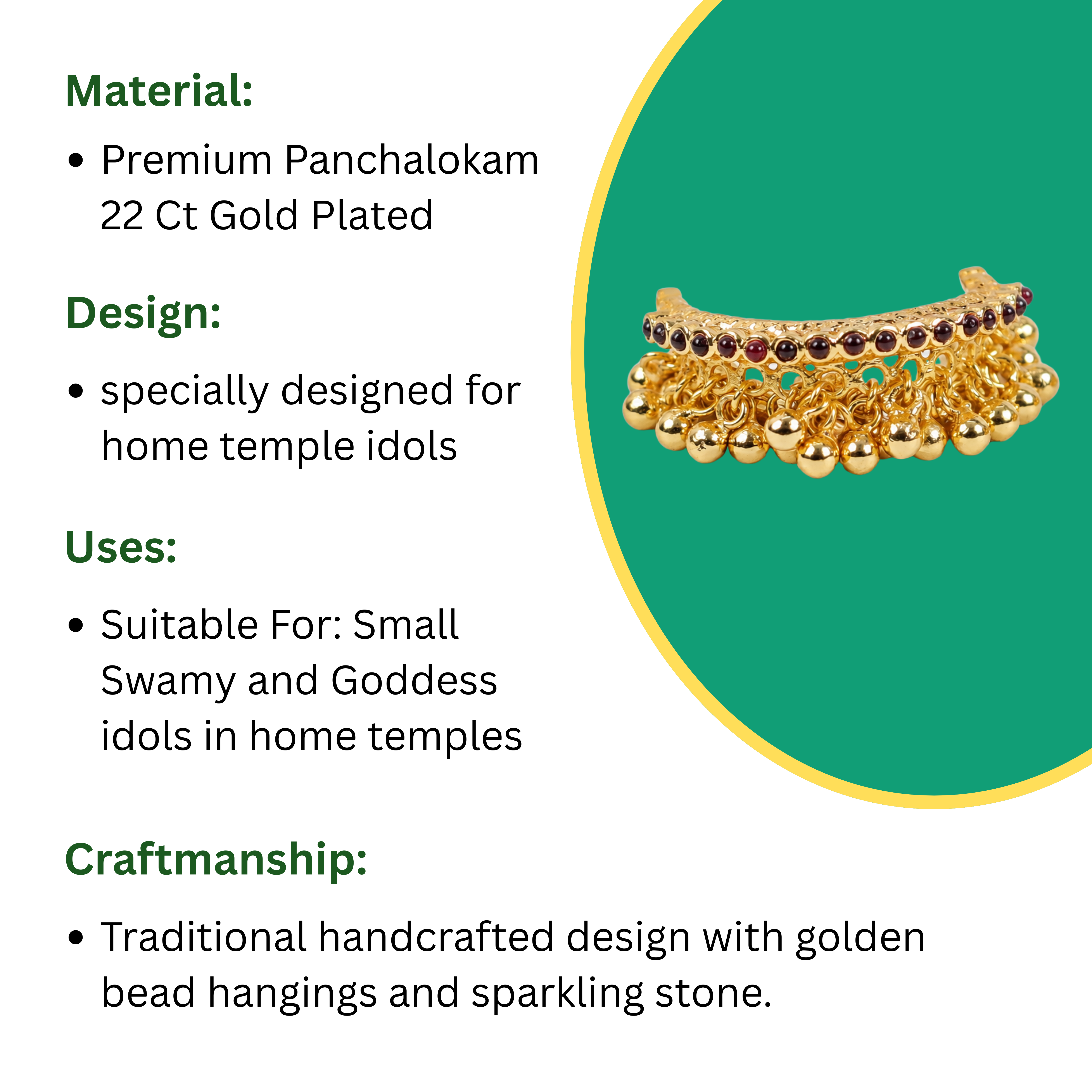 Panchalogam Gold Plated Anklet (Thandai) - Full Red Stone