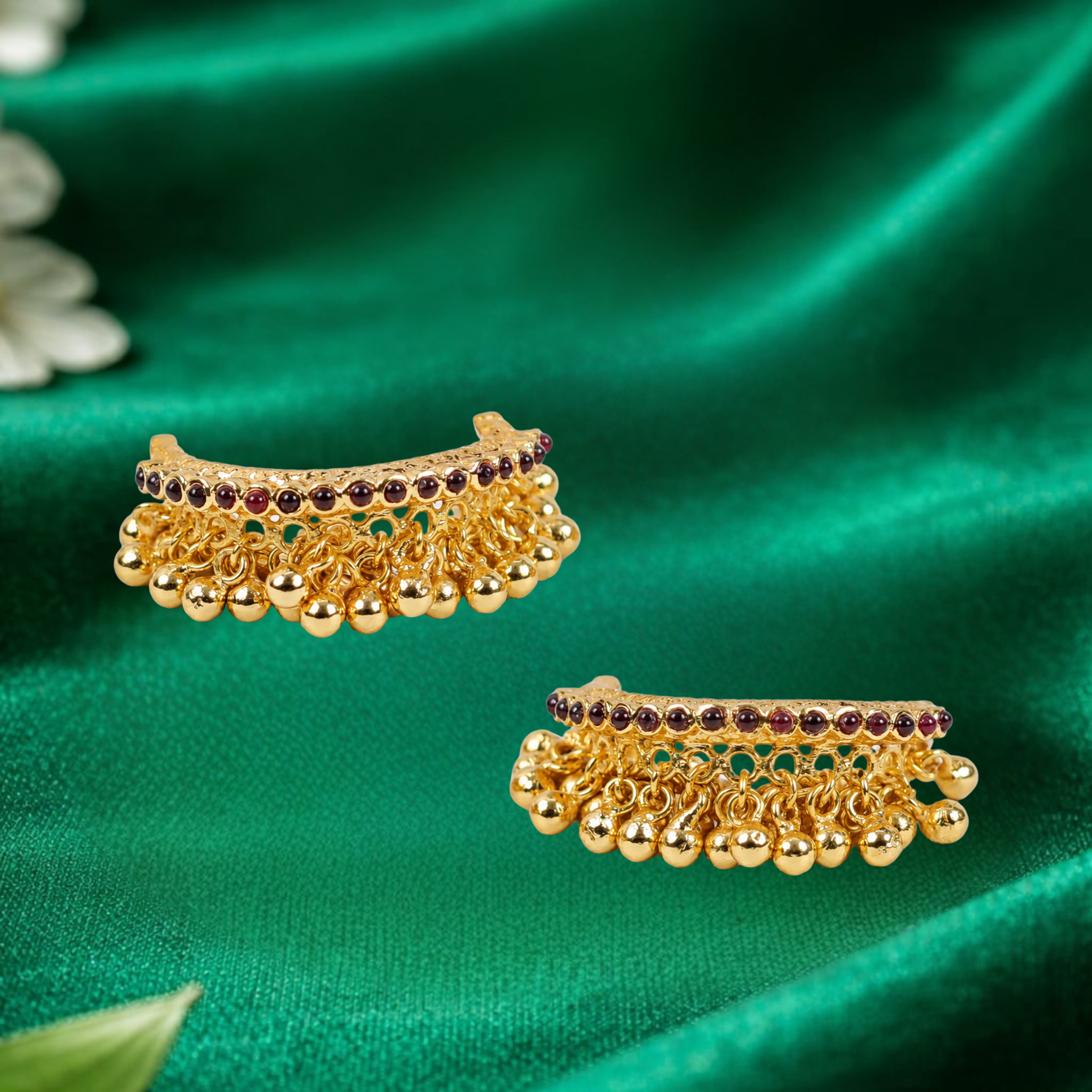 Panchalogam Gold Plated Anklet (Thandai) - Full Red Stone
