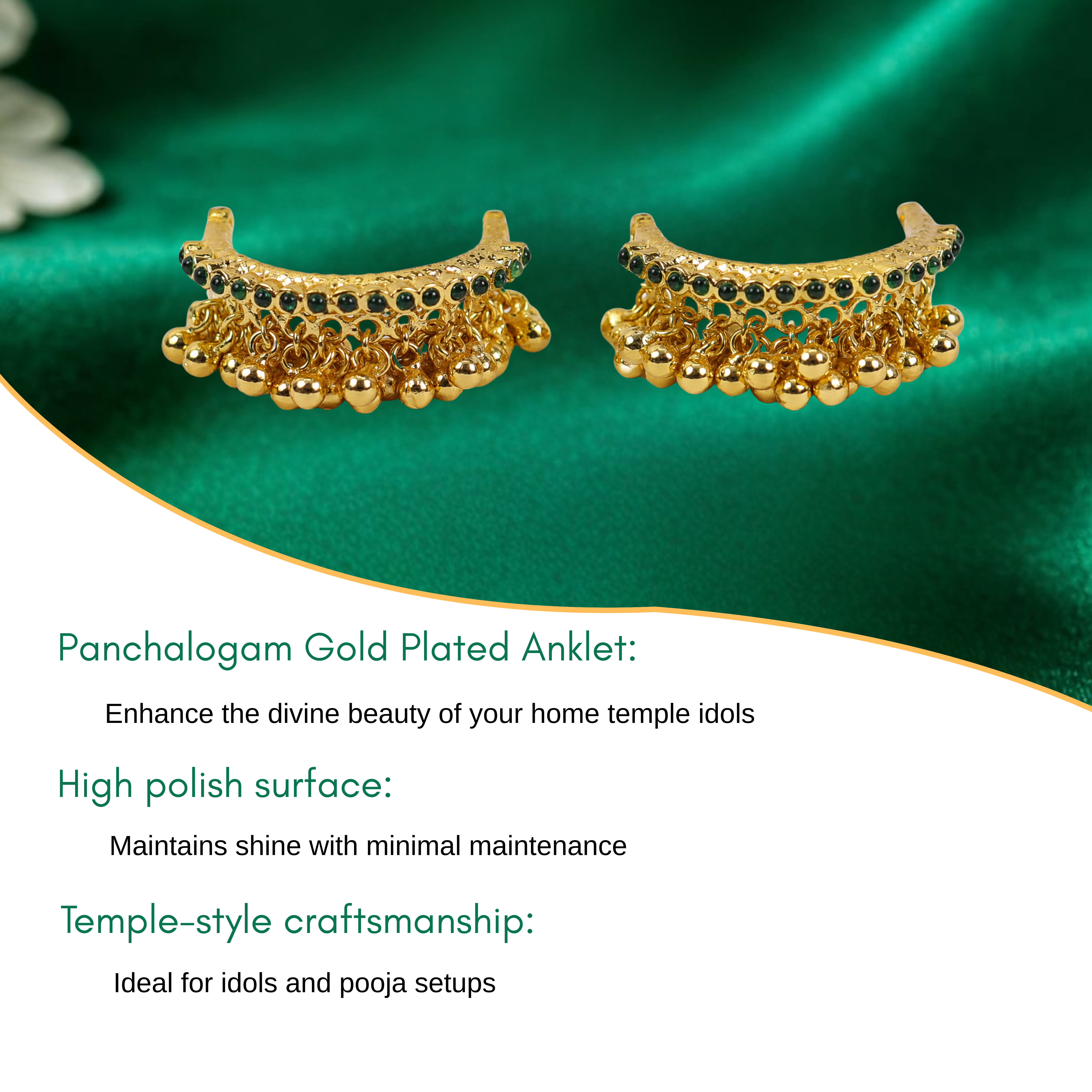 Panchalogam Gold Plated Anklet (Thandai) - Full Green Stone
