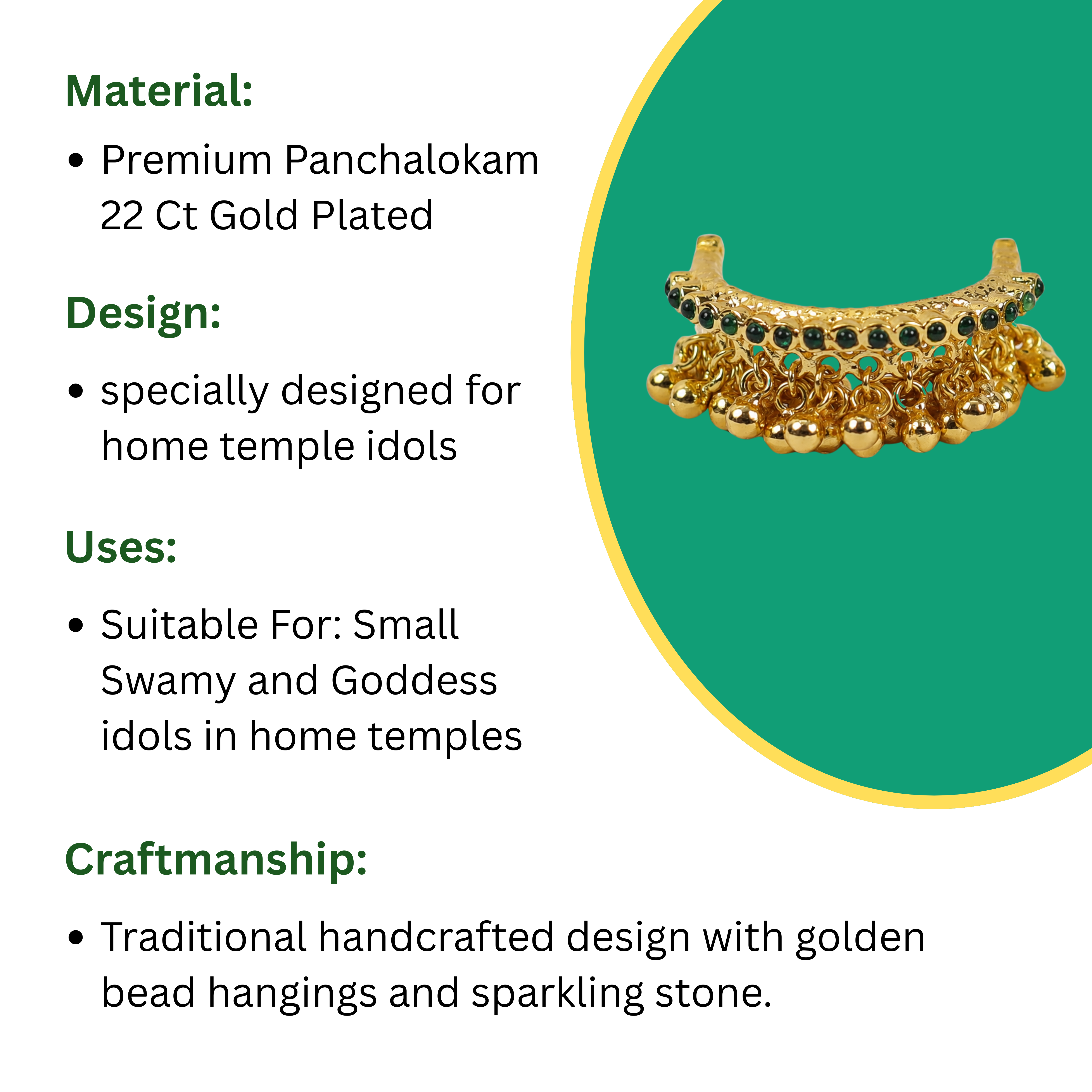 Panchalogam Gold Plated Anklet (Thandai) - Full Green Stone