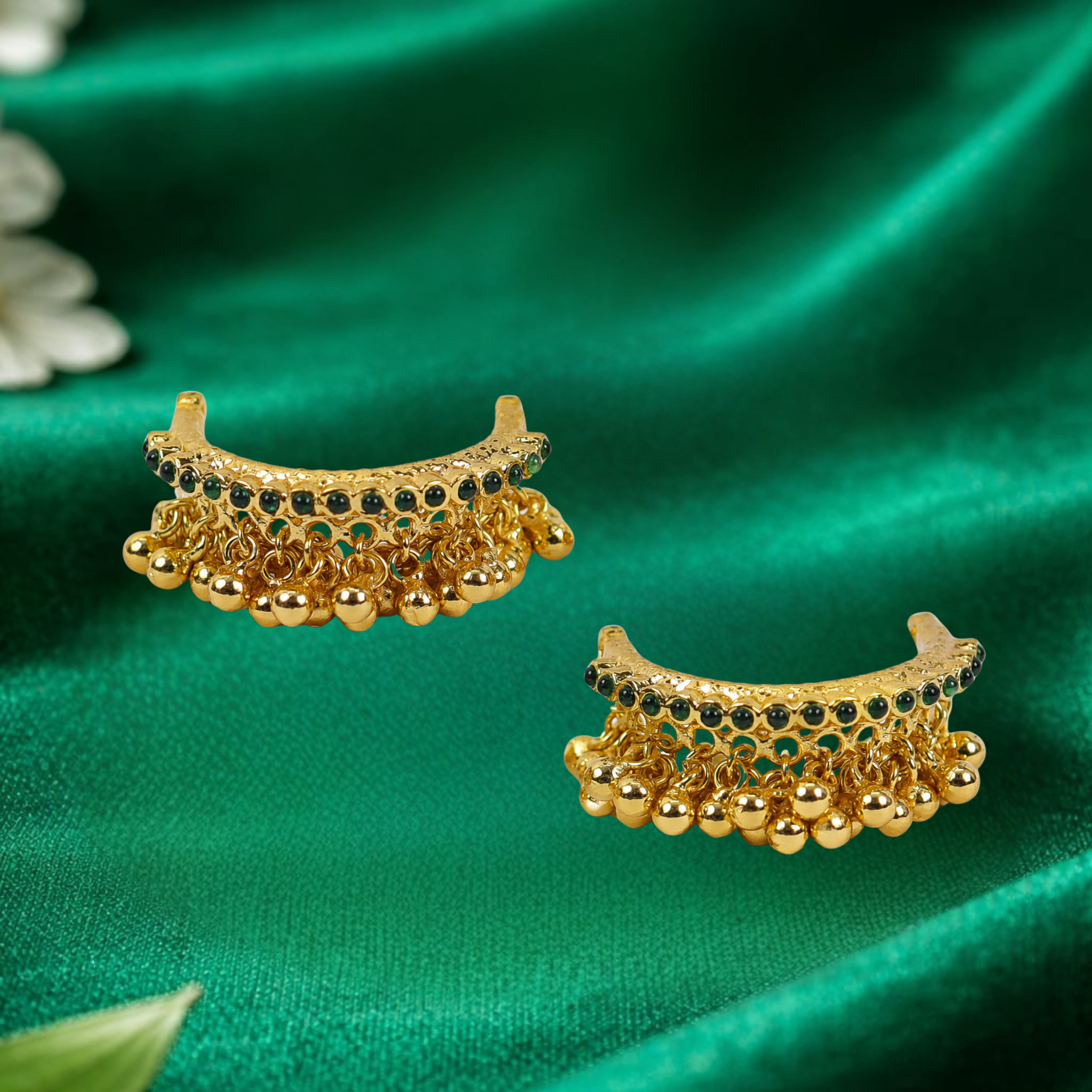 Panchalogam Gold Plated Anklet (Thandai) - Full Green Stone