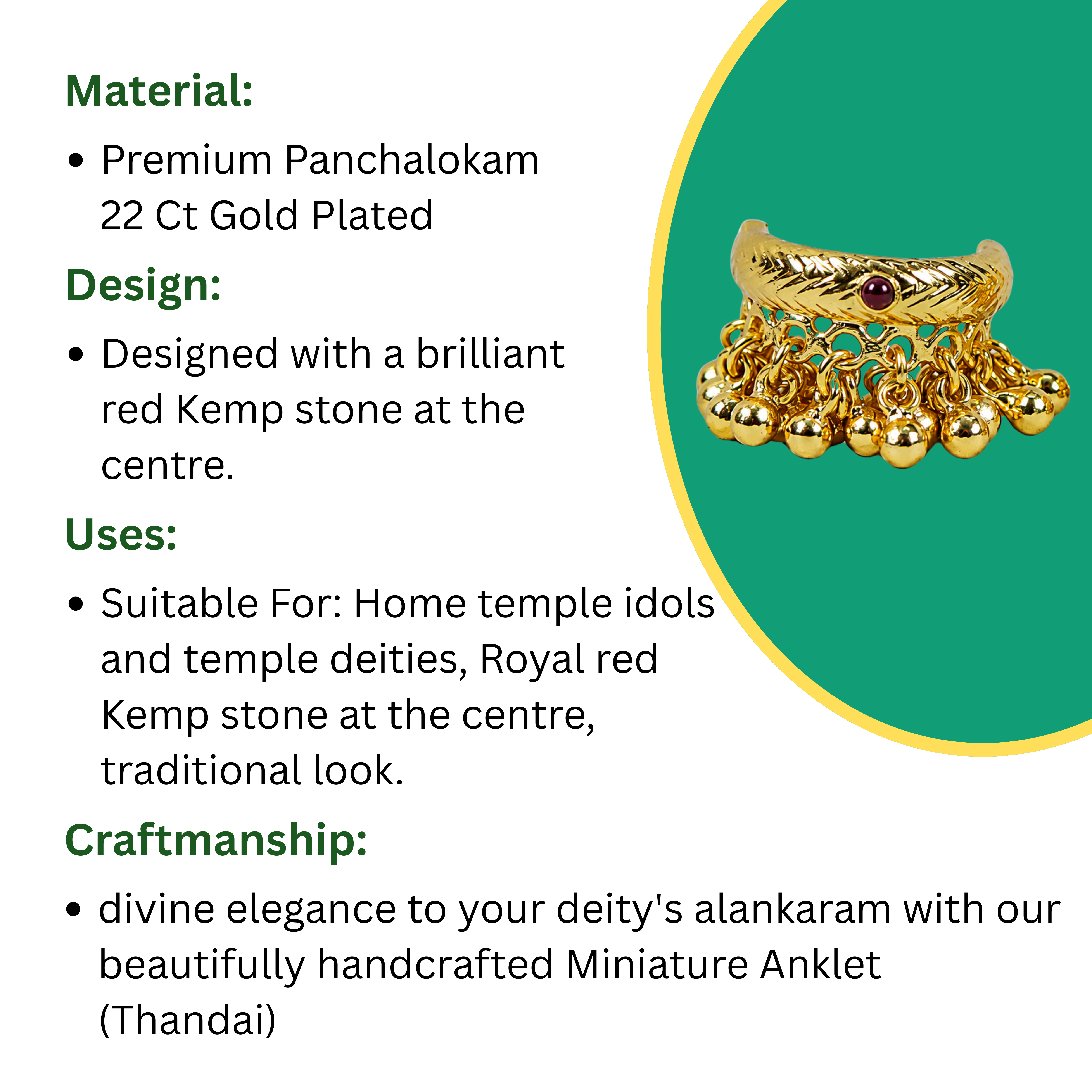 Miniature Anklet (Thandai) For Home Temple & Deities