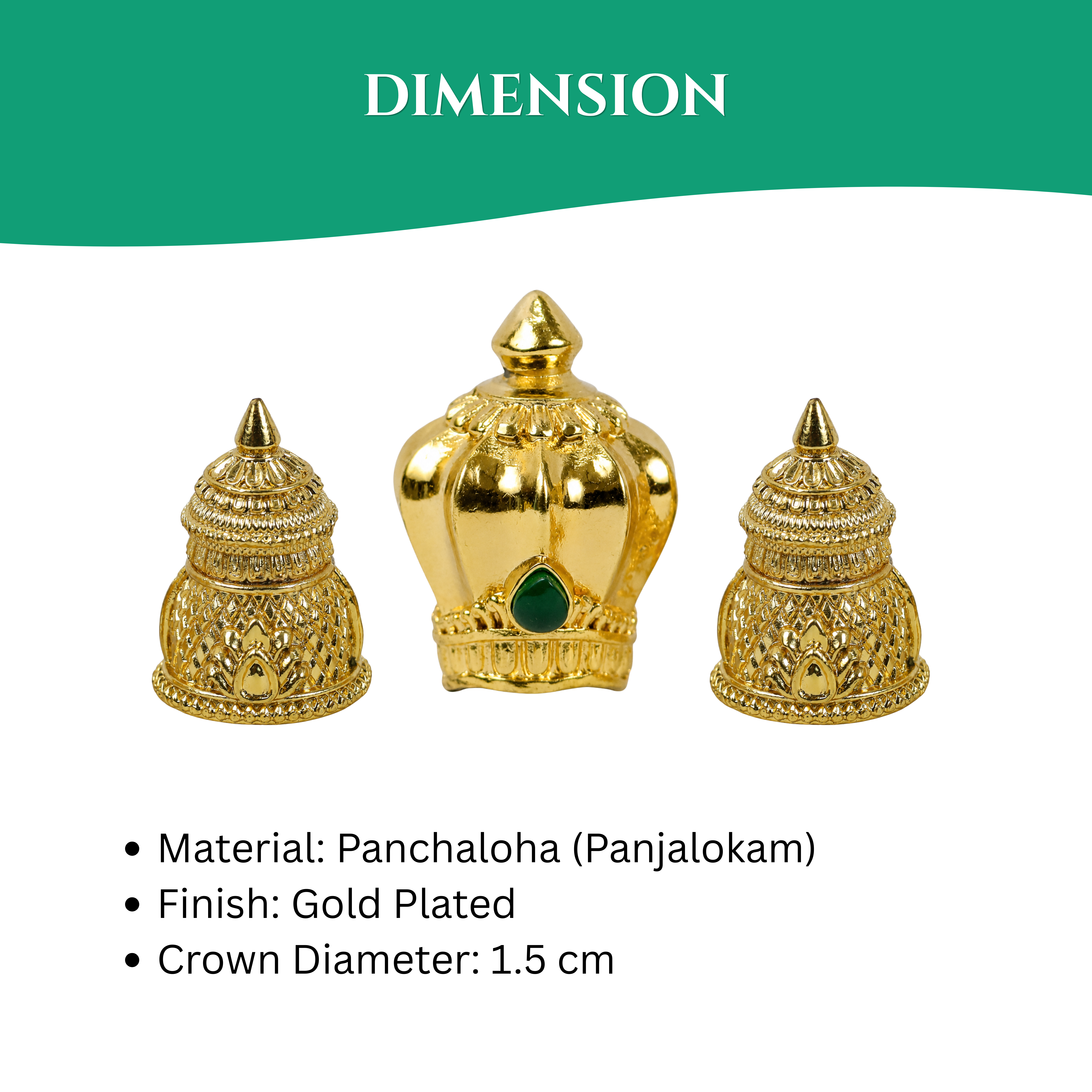 Miniature Panchaloha Gold-Plated Crown Set for Home Deities (3 Pieces)