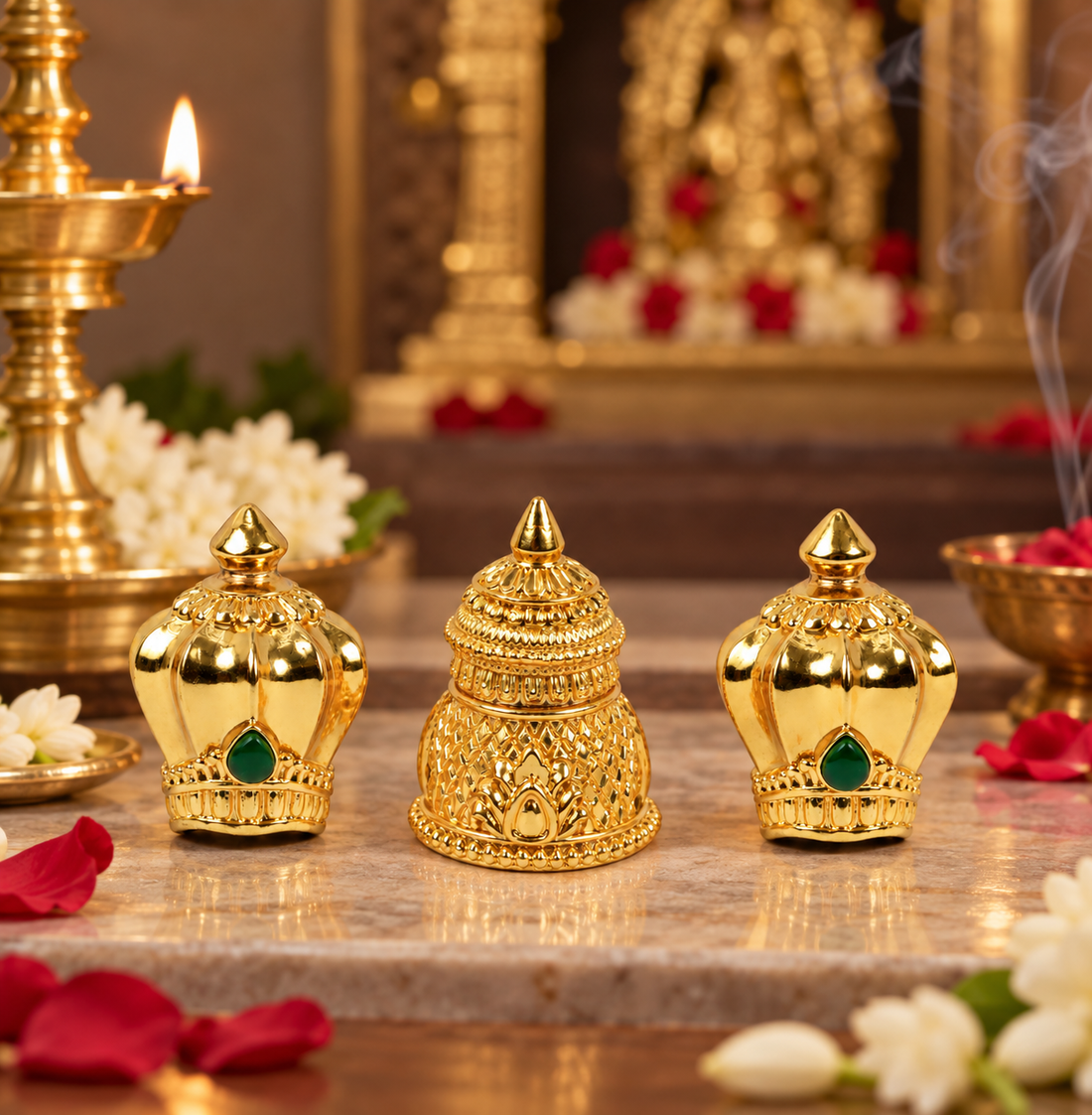 Miniature Crown Set (Green) For Home Deities