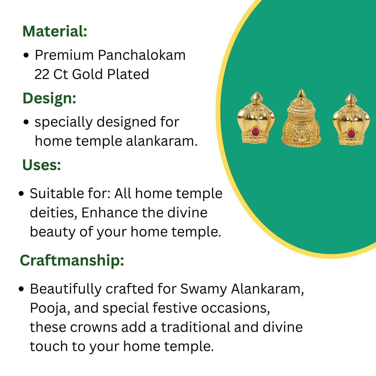 Miniature Crown Set (Green) For Home Deities