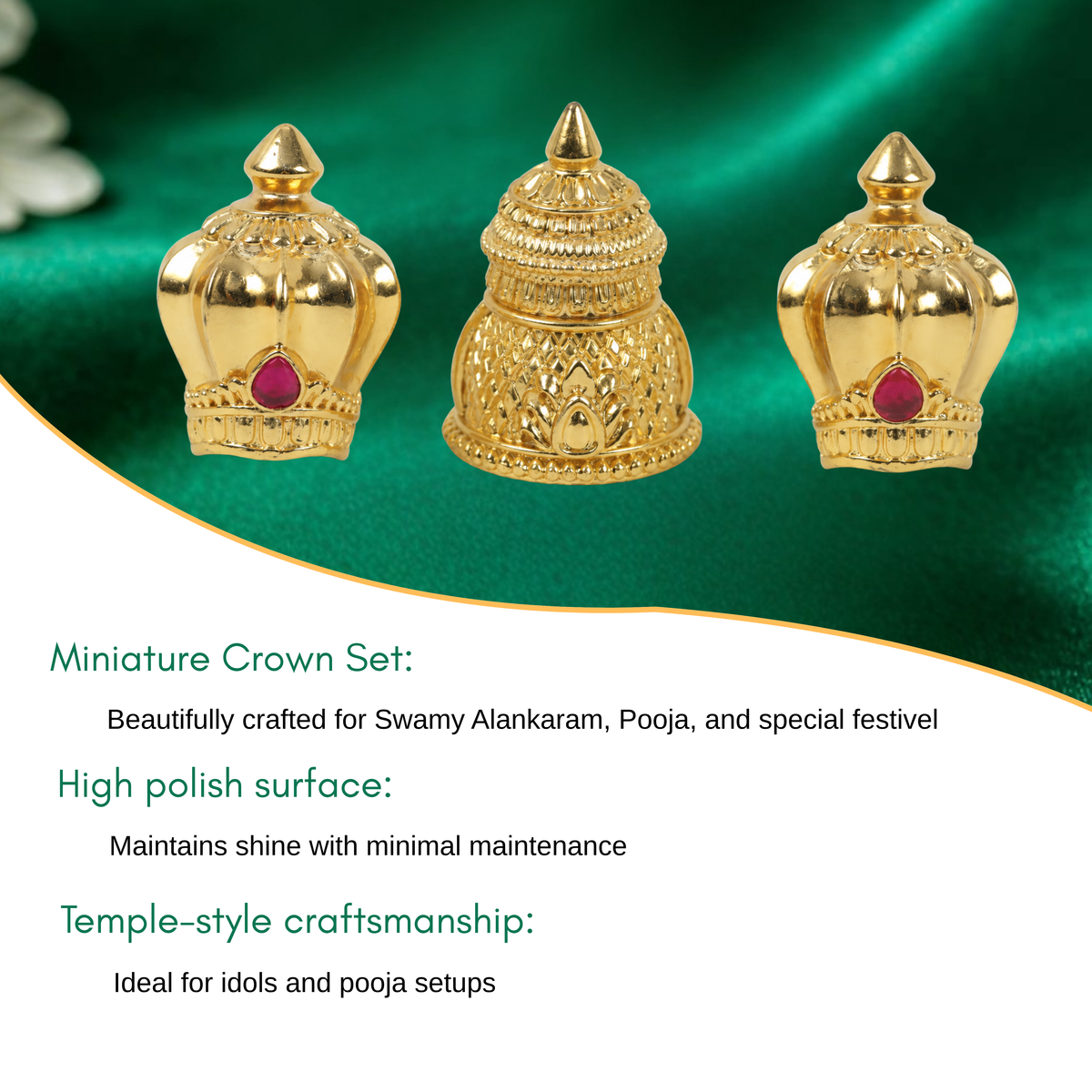Miniature Crown Set (Green) For Home Deities