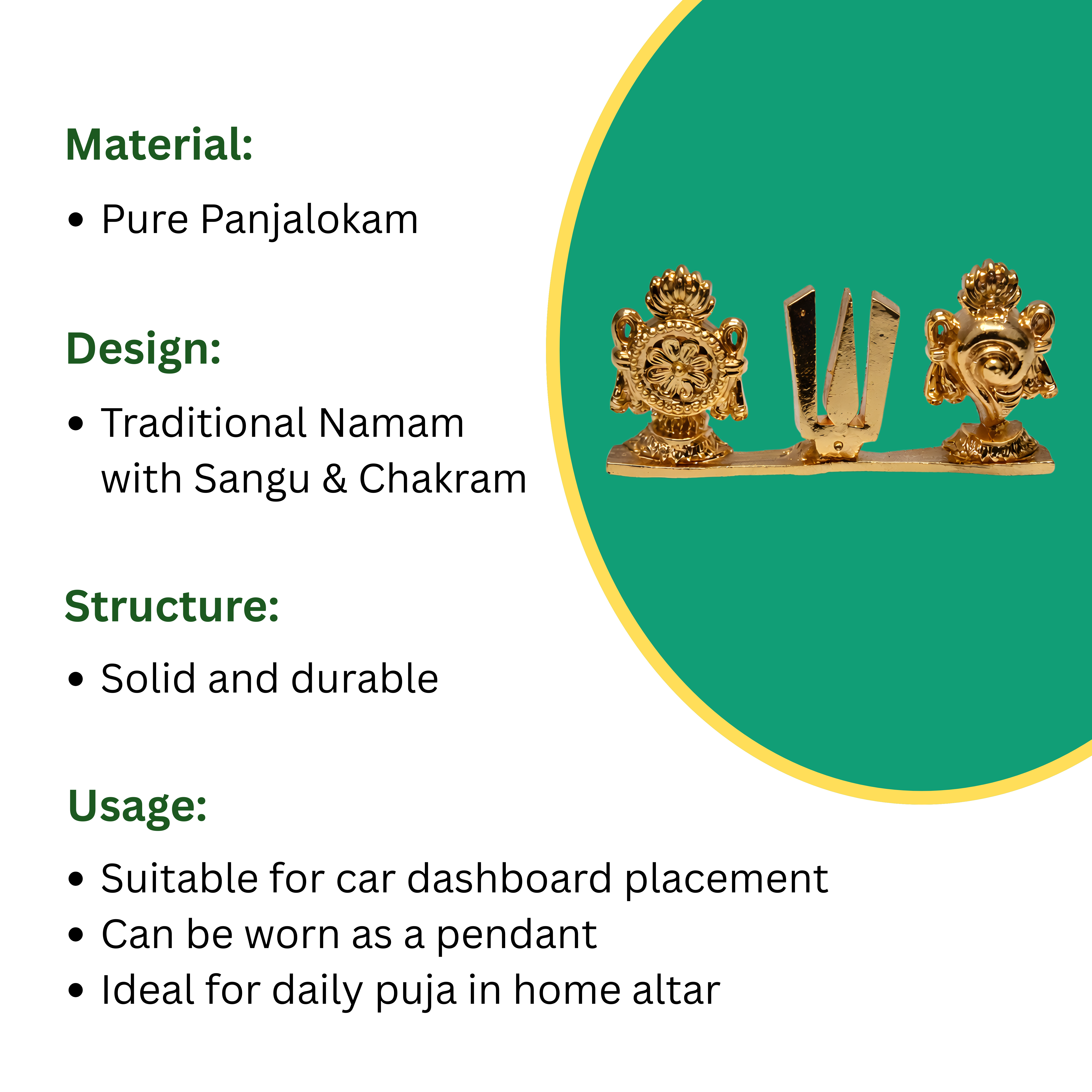 Vishnu Naamam, Sangu and Chakram (Vaishnav Symbols) Pendant