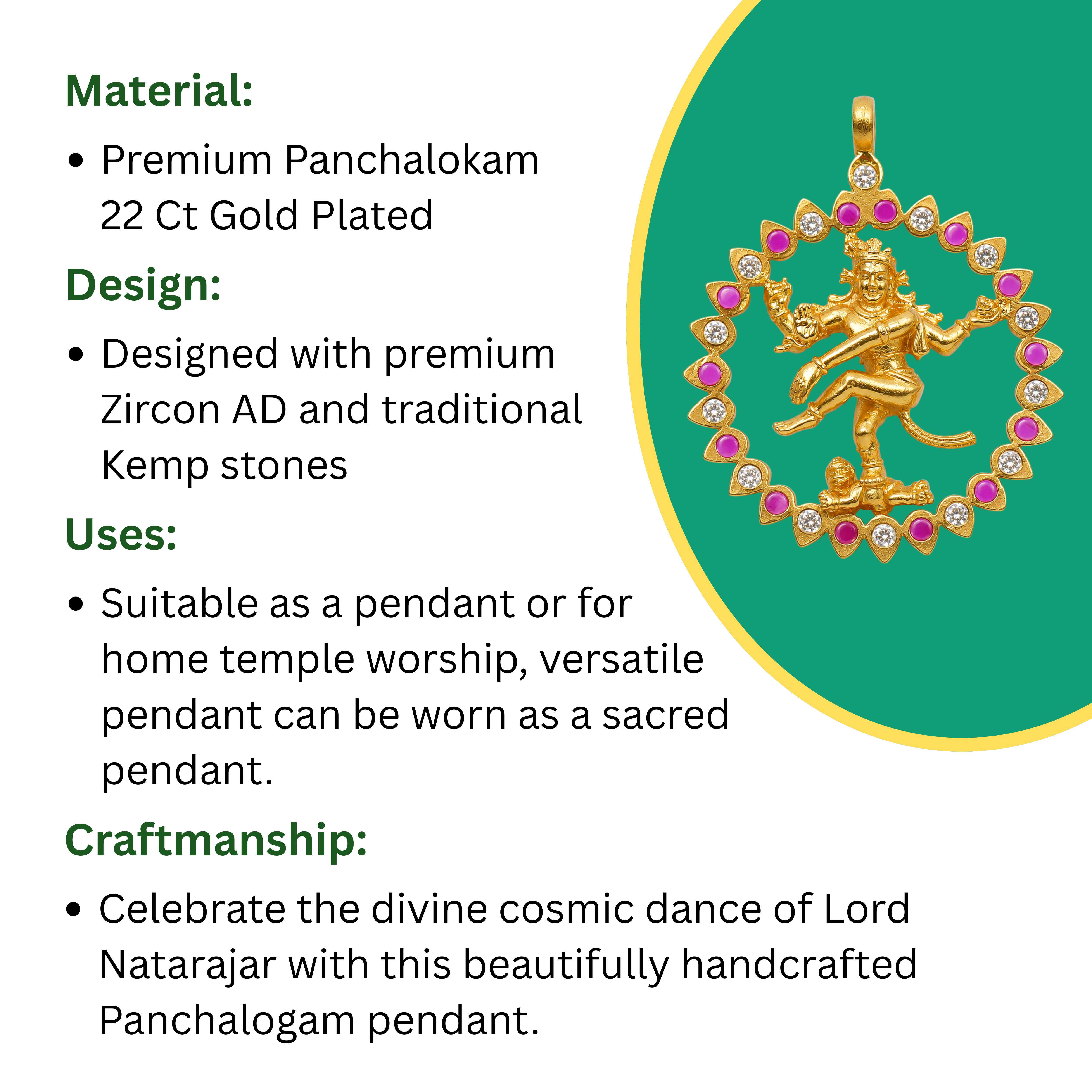 Natarajar Pendant – Panchalogam | Gold Plated