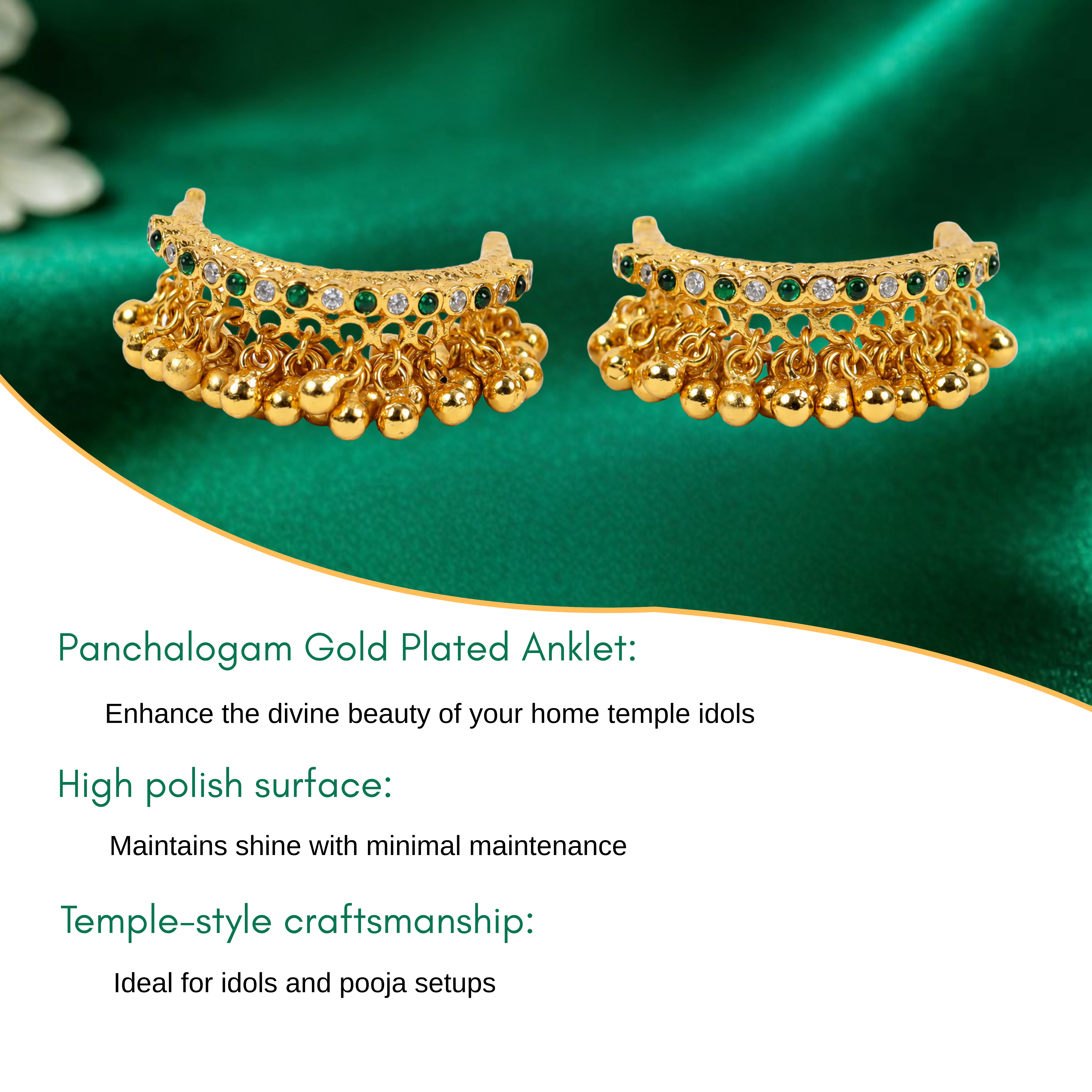 Panchalogam Gold Plated Anklet (Thandai) - Green Stone