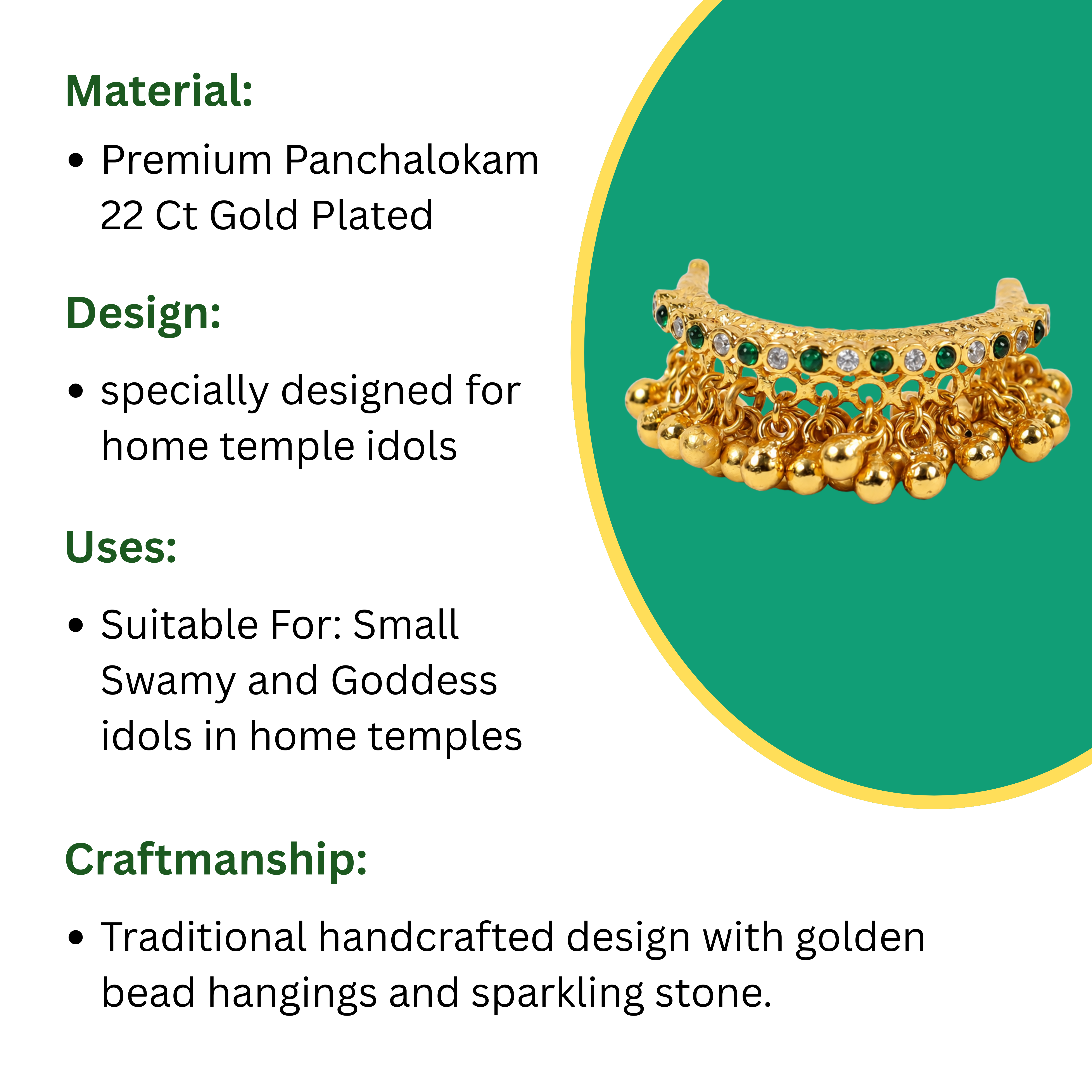 Panchalogam Gold Plated Anklet (Thandai) - Green Stone