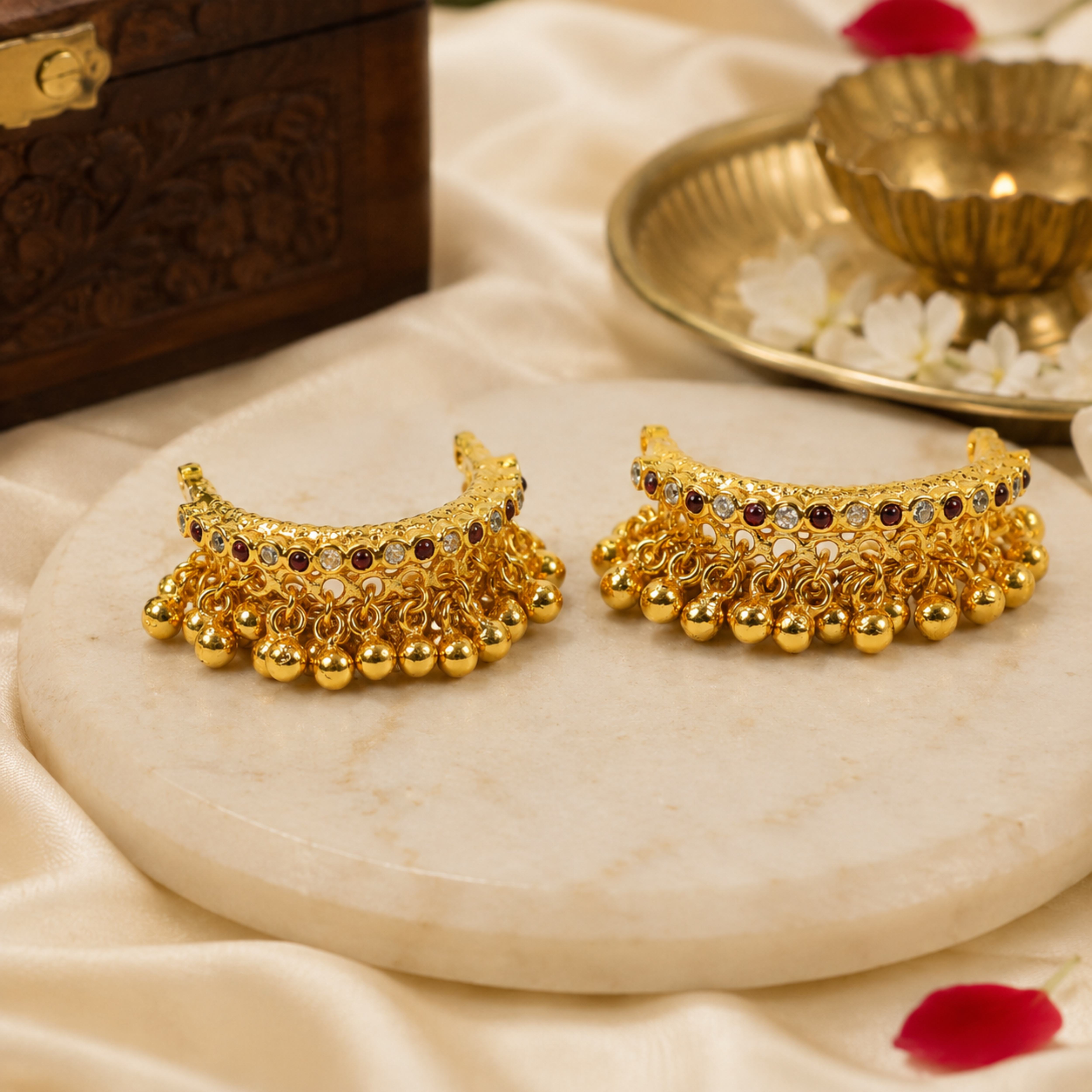 Panchalogam Gold Plated Anklet (Thandai) - Red Stone