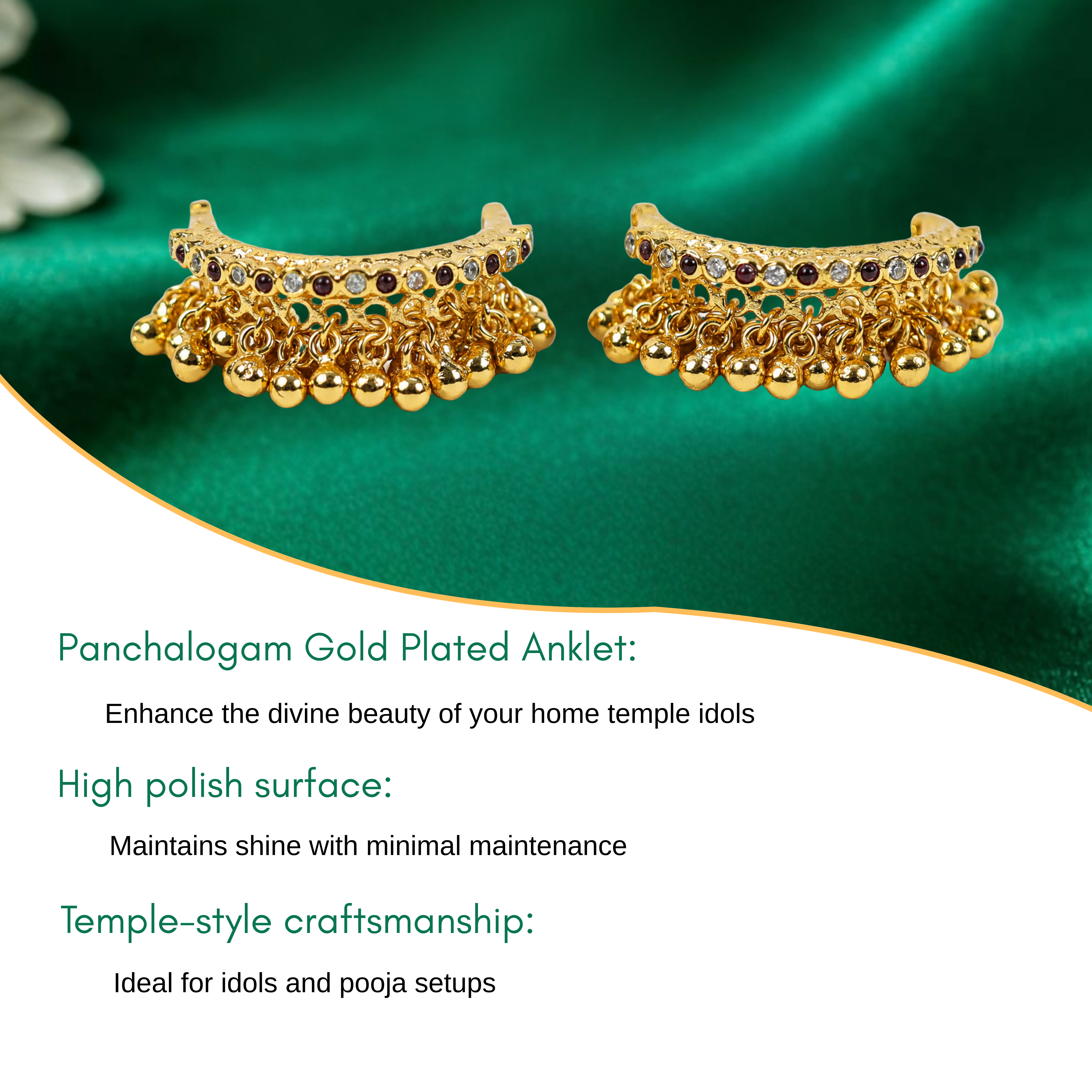 Panchalogam Gold Plated Anklet (Thandai) - Red Stone