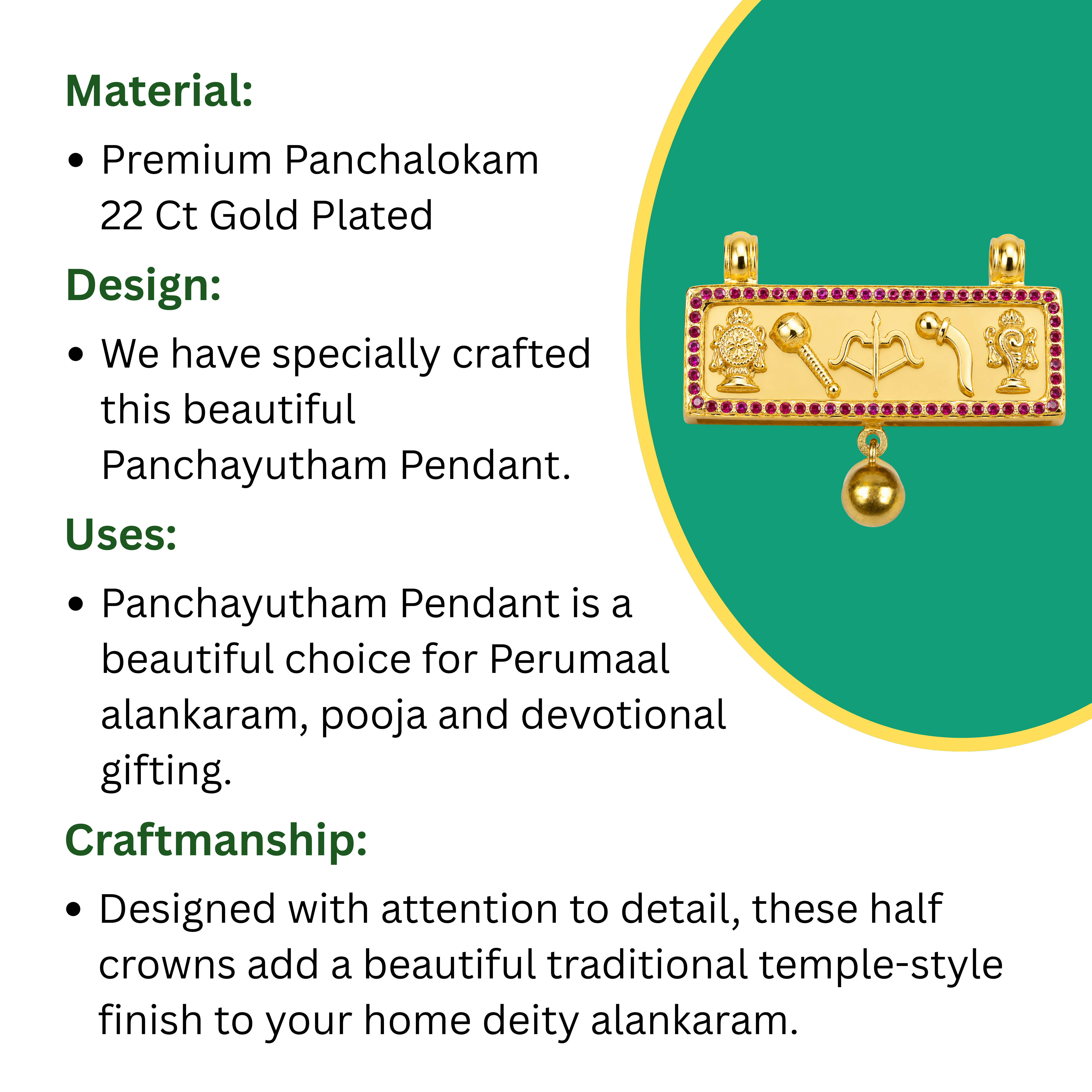 Panchayutham Pendant – Five Divine Weapons of Perumaal