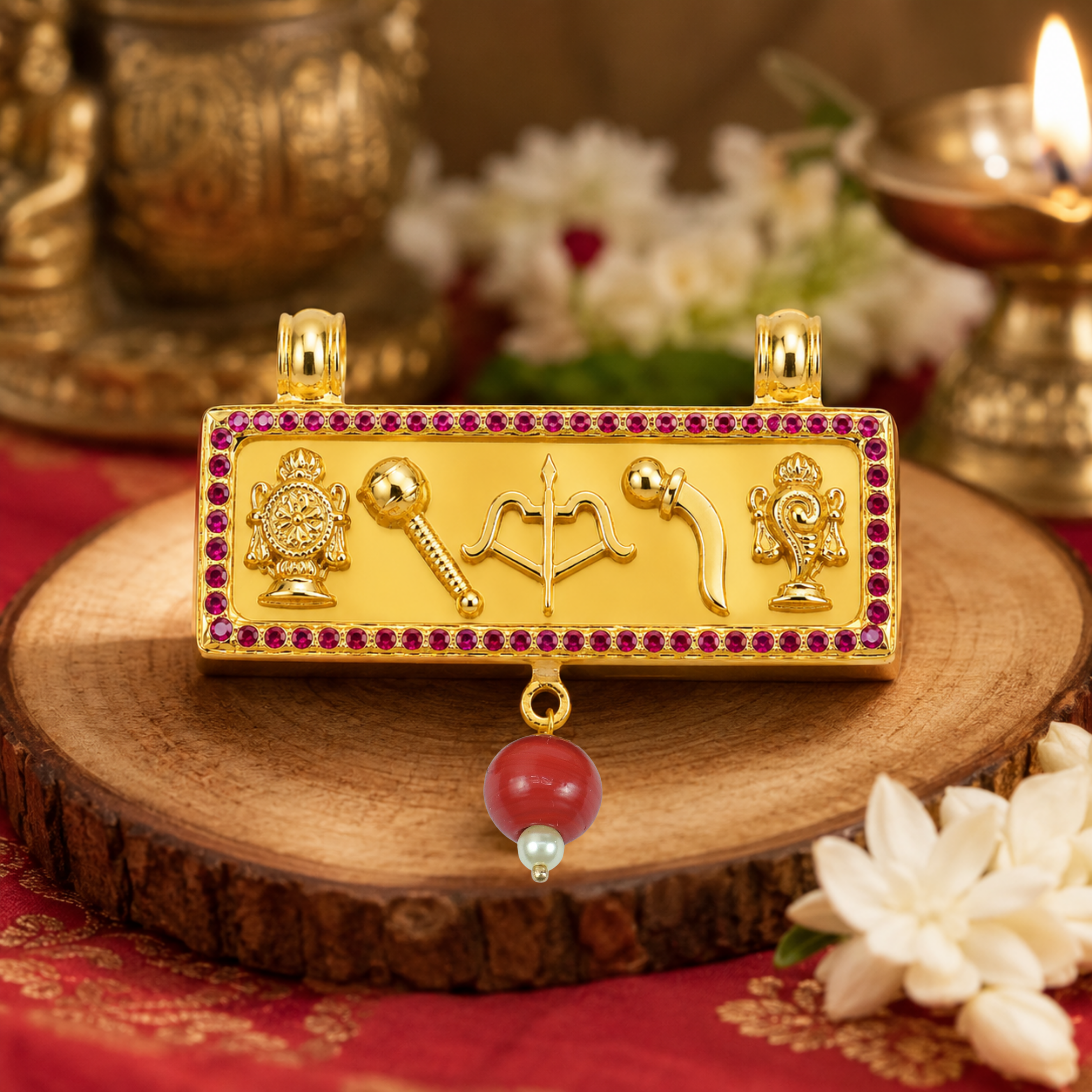 Panchayutham Pendant With Red Stone – Five Divine Weapons of Perumal