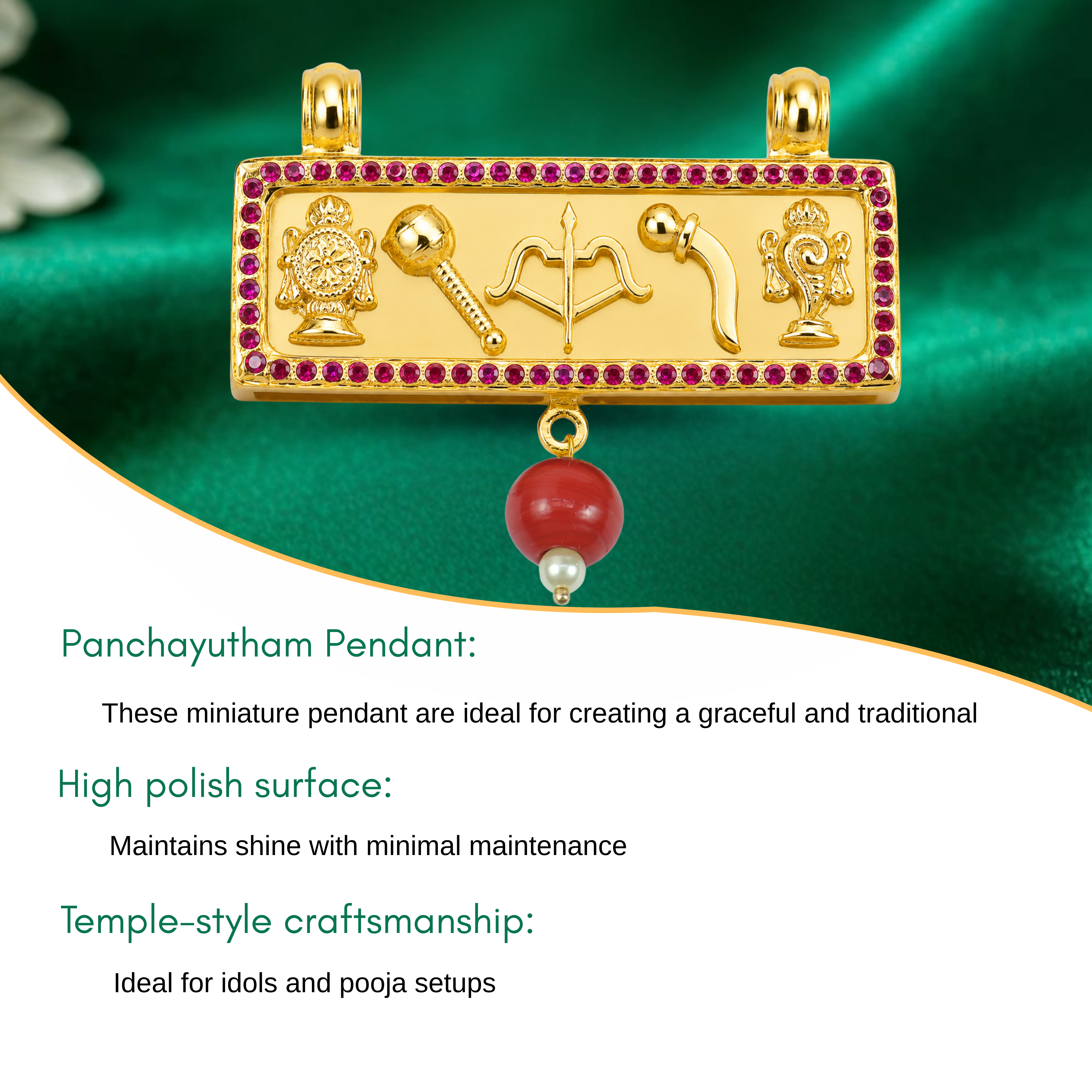 Panchayutham Pendant With Red Stone – Five Divine Weapons of Perumal