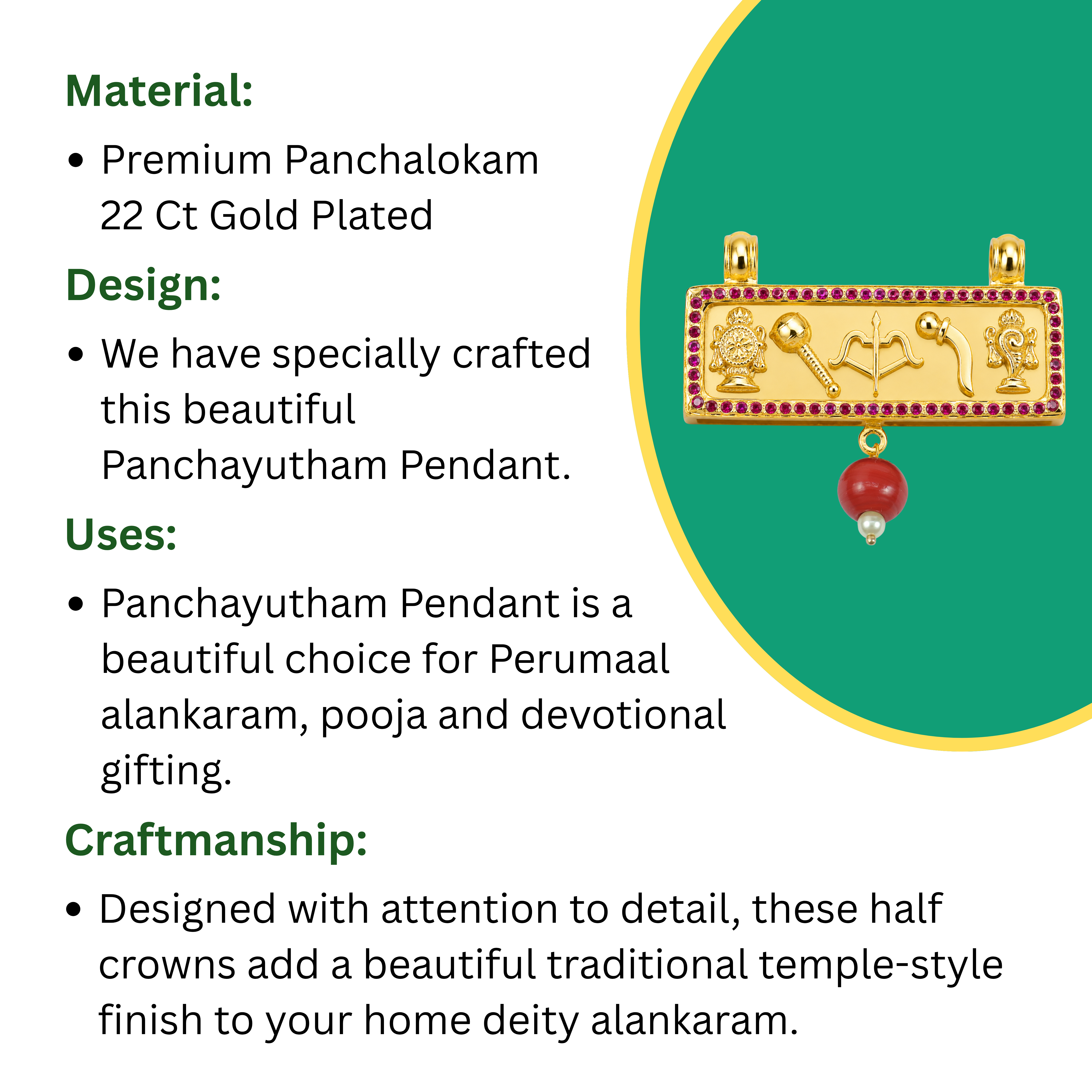 Panchayutham Pendant With Red Stone – Five Divine Weapons of Perumal