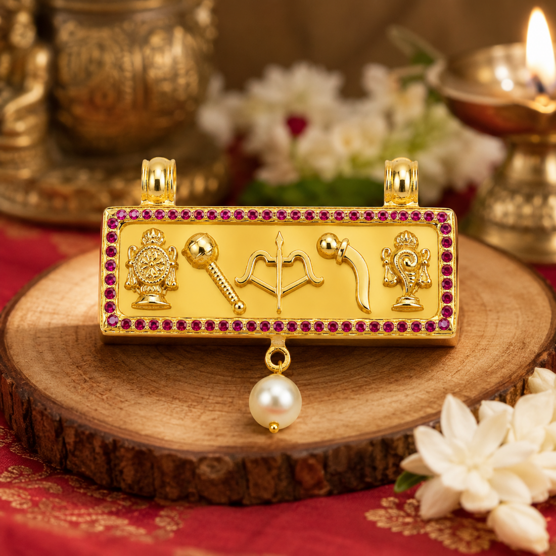 Panchayutham Pendant With White Stone – Five Divine Weapons of Perumal