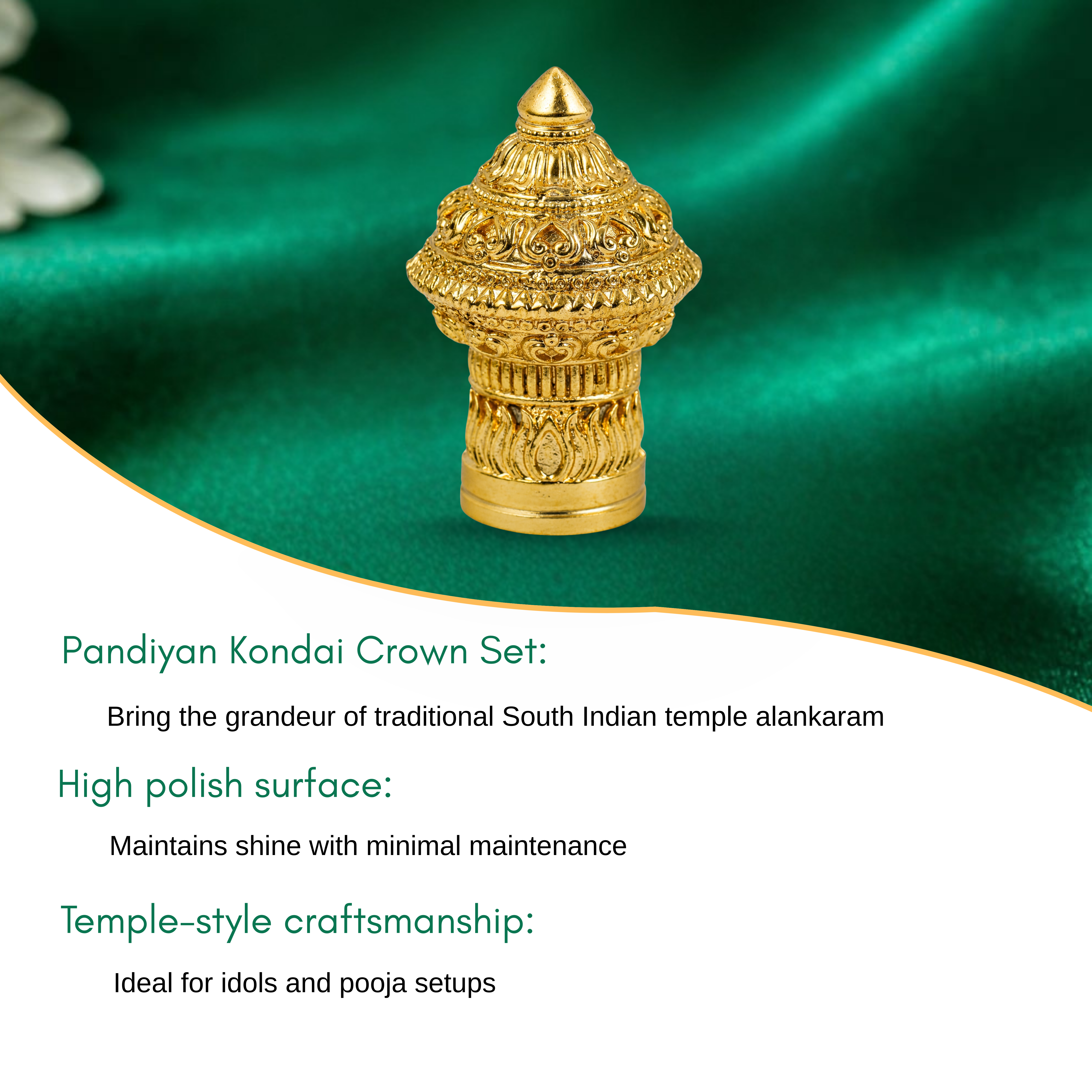 Pandiyan Kondai Crown Set For Home Temple & Deities (3 Crowns)