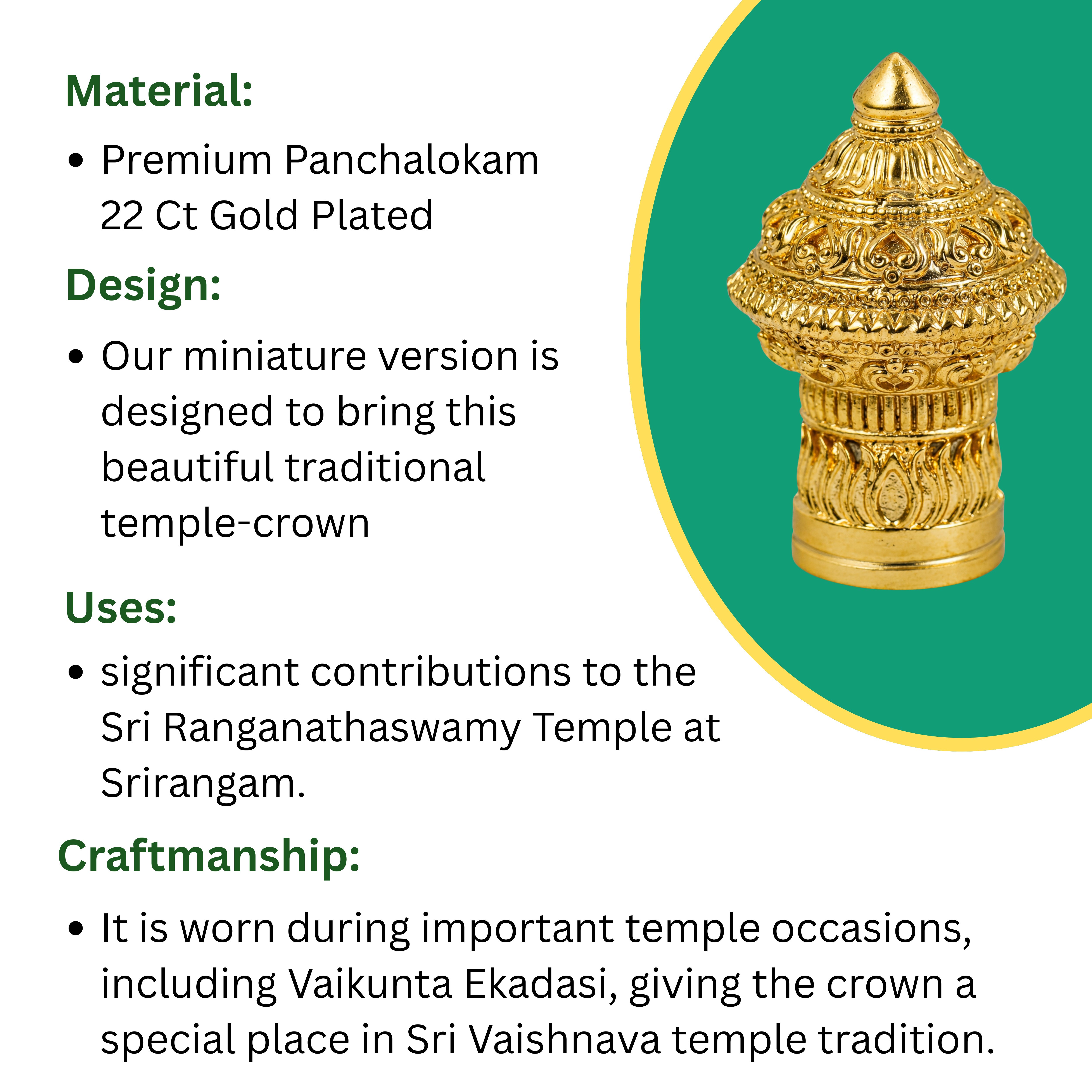 Pandiyan Kondai Crown Set For Home Temple & Deities (3 Crowns)