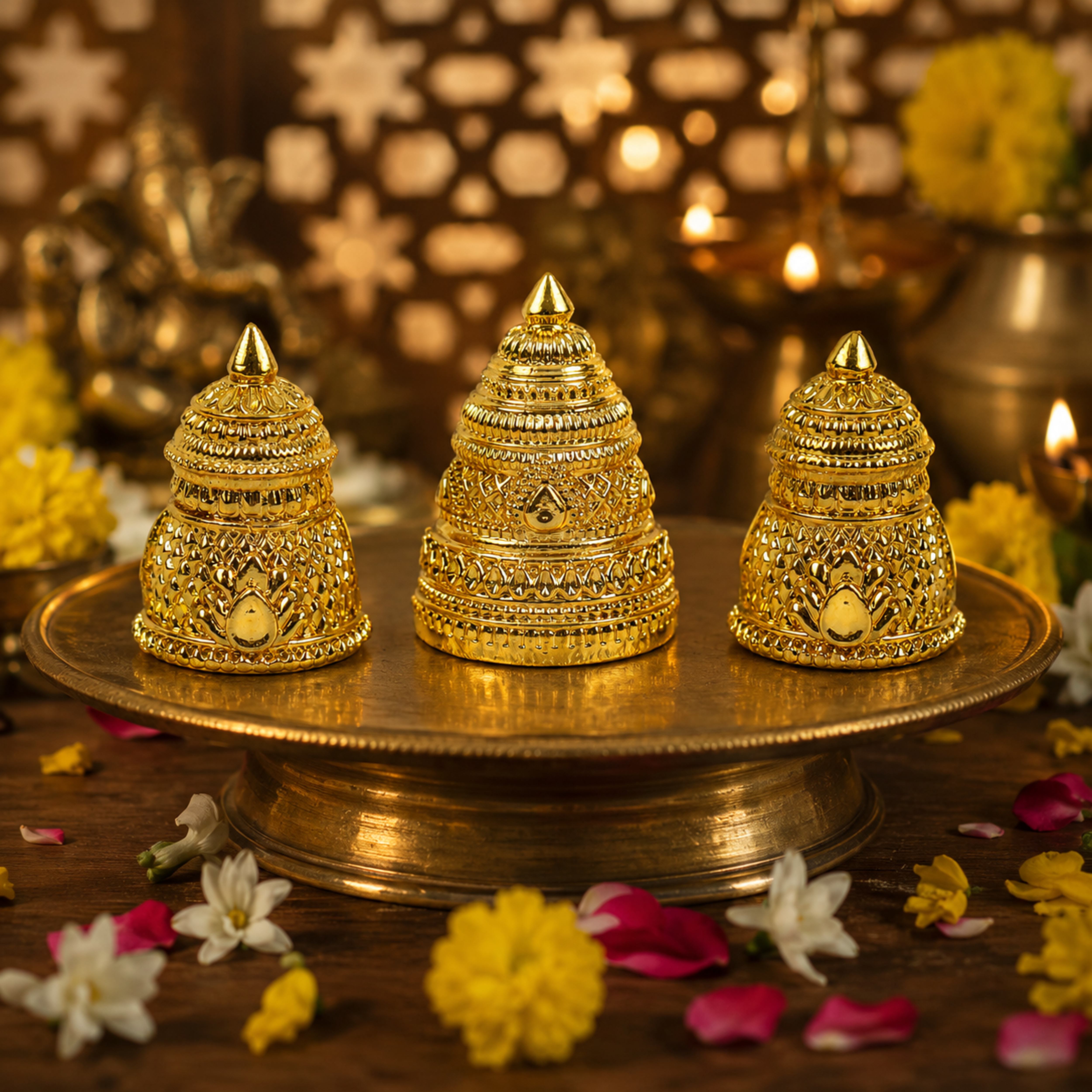 घर के मंदिर की मूर्तियों के लिए 3 मुकुट का सेट