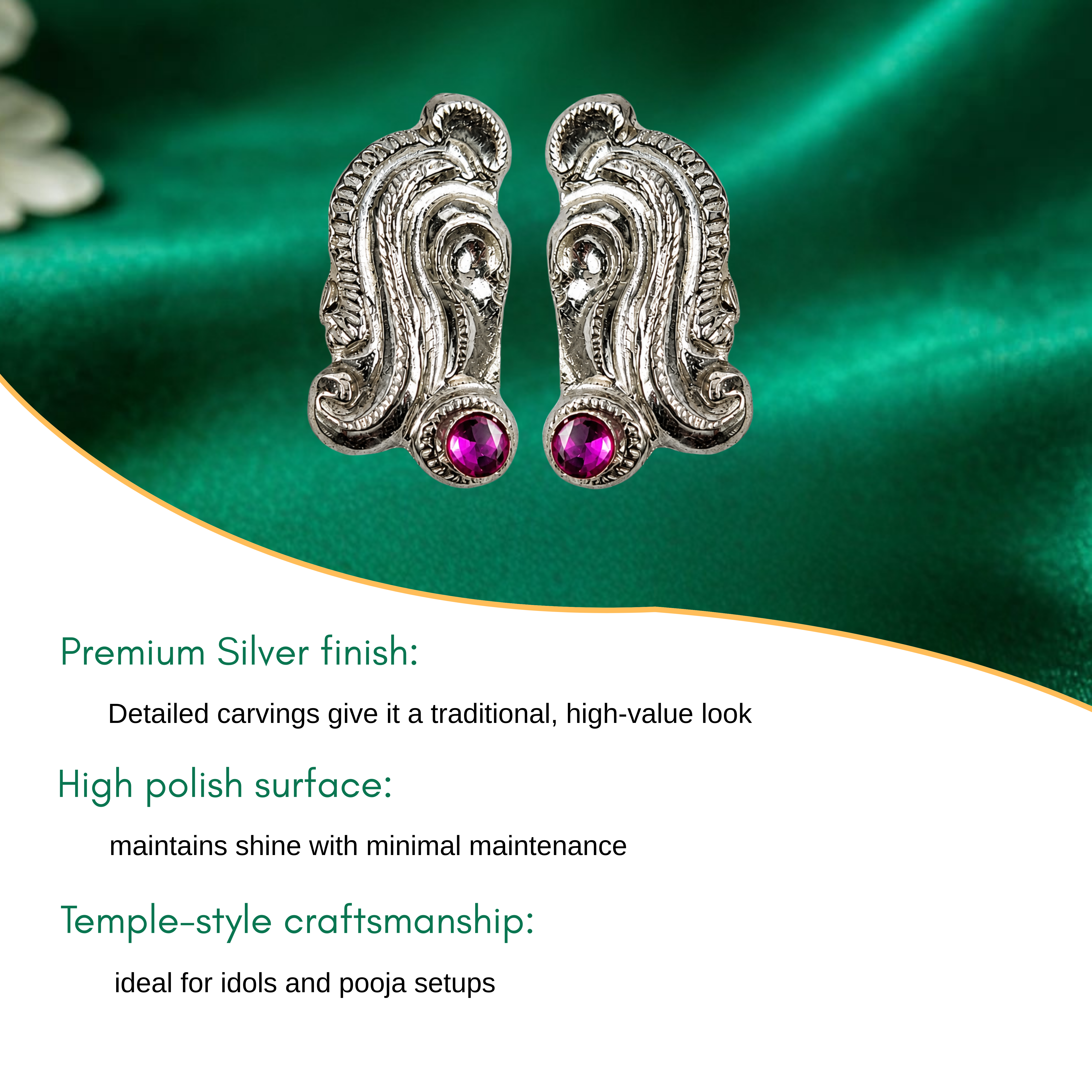 Half Inch Silver Karnapathram With Pink Stone