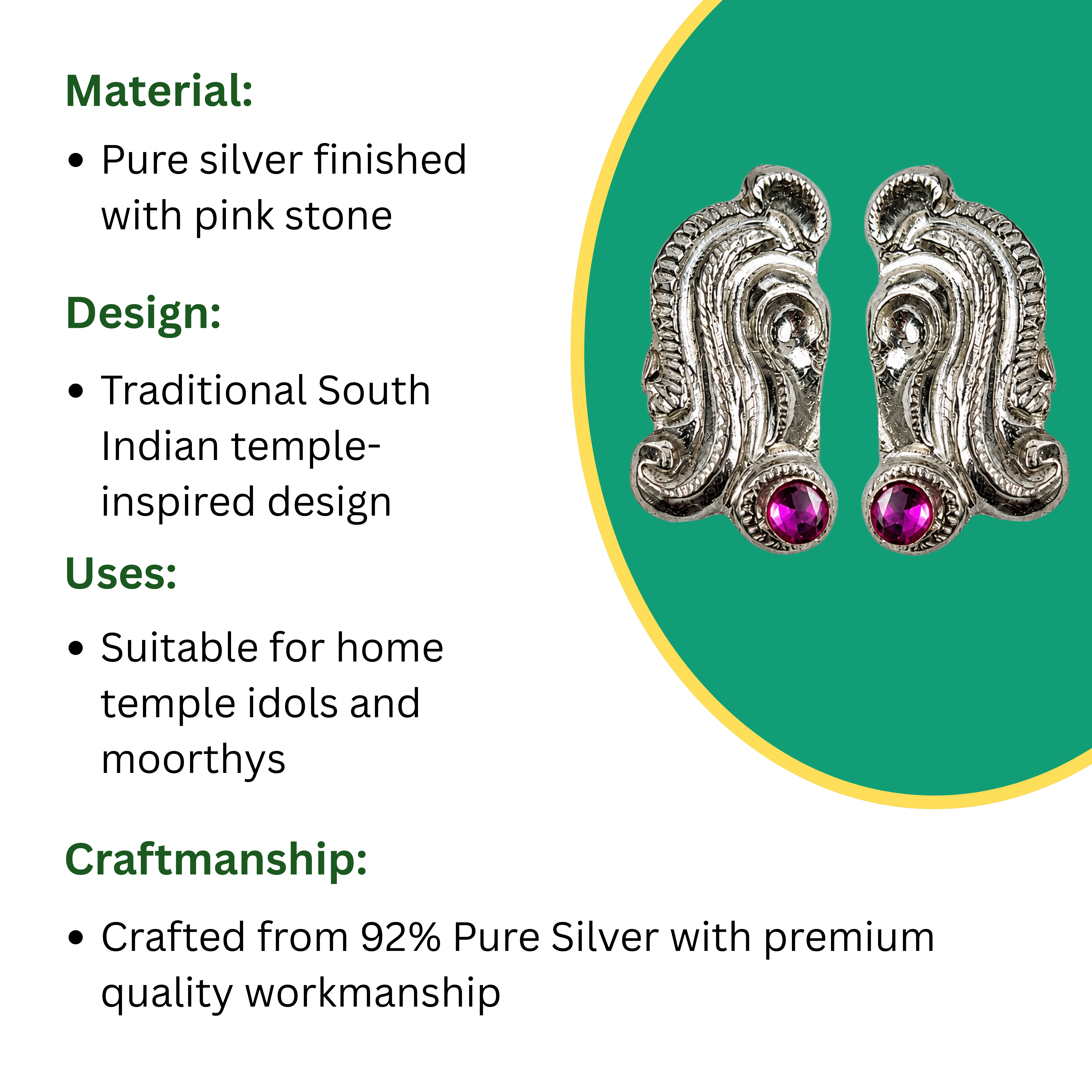Half Inch Silver Karnapathram With Pink Stone
