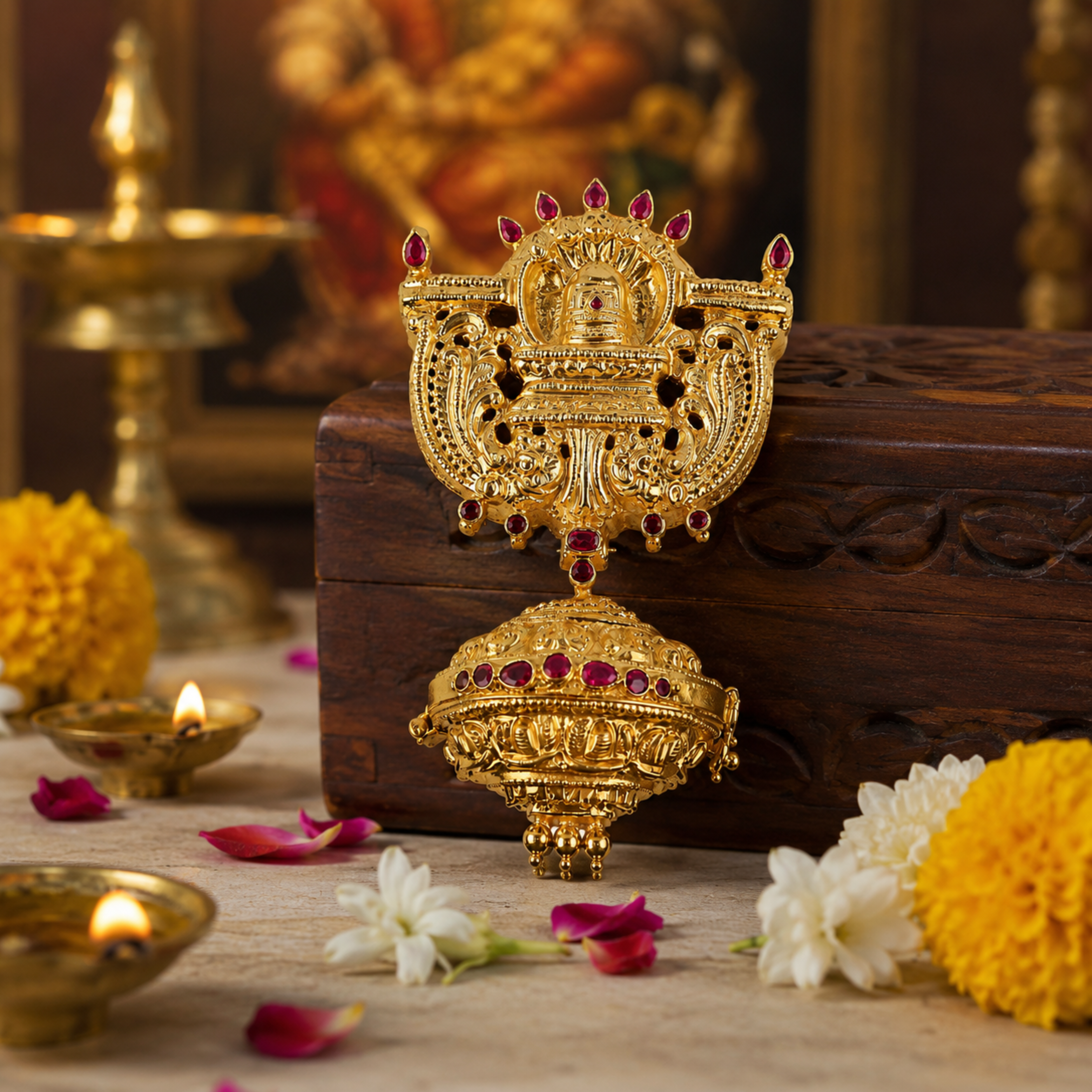 Siva Lingam Pendant With Five-Headed Sarpam (Naga) And Sacred Magarakandigai Box