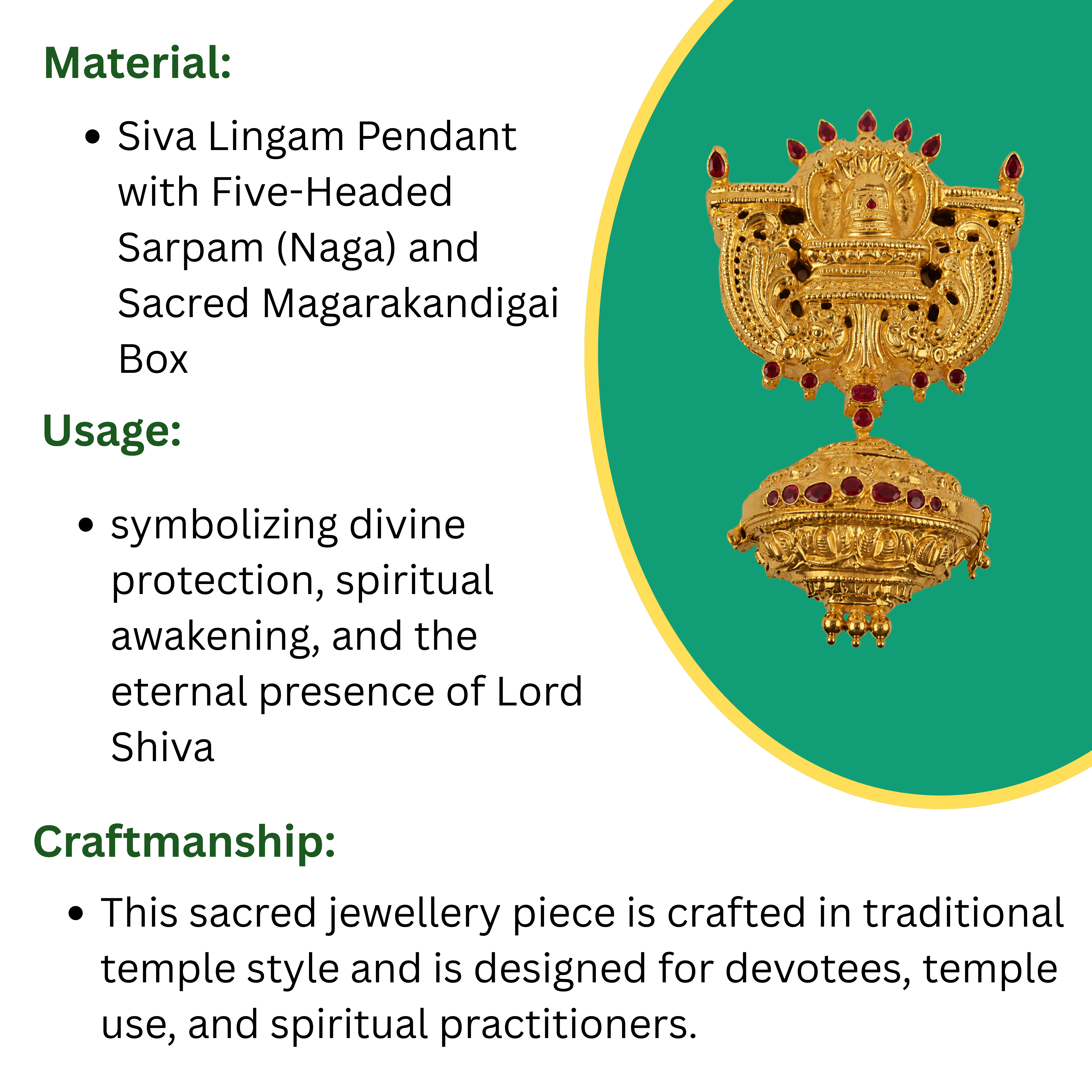 Siva Lingam Pendant With Five-Headed Sarpam (Naga) And Sacred Magarakandigai Box