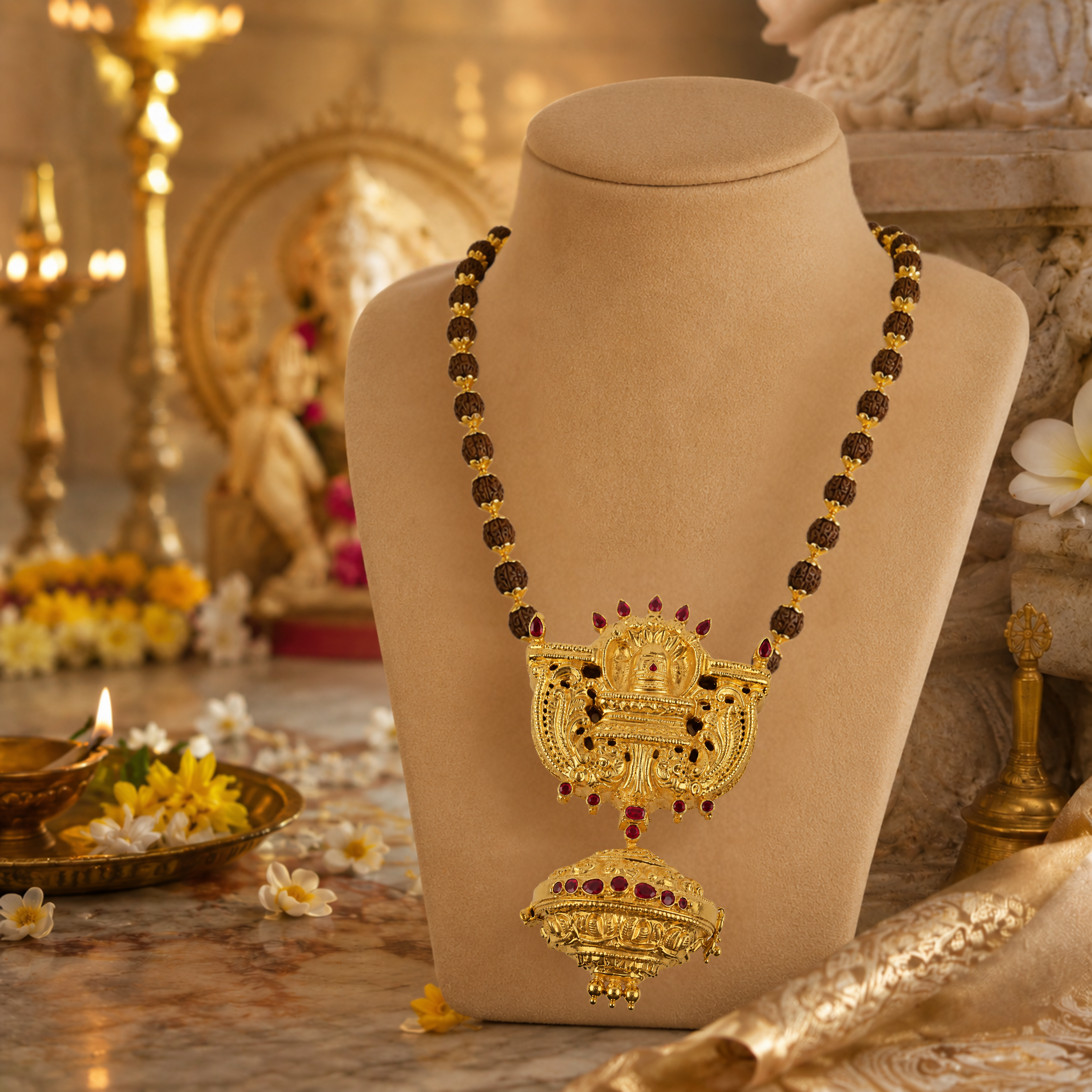 Siva Lingam Rudraksha Mala With Sacred Magarakandi Box