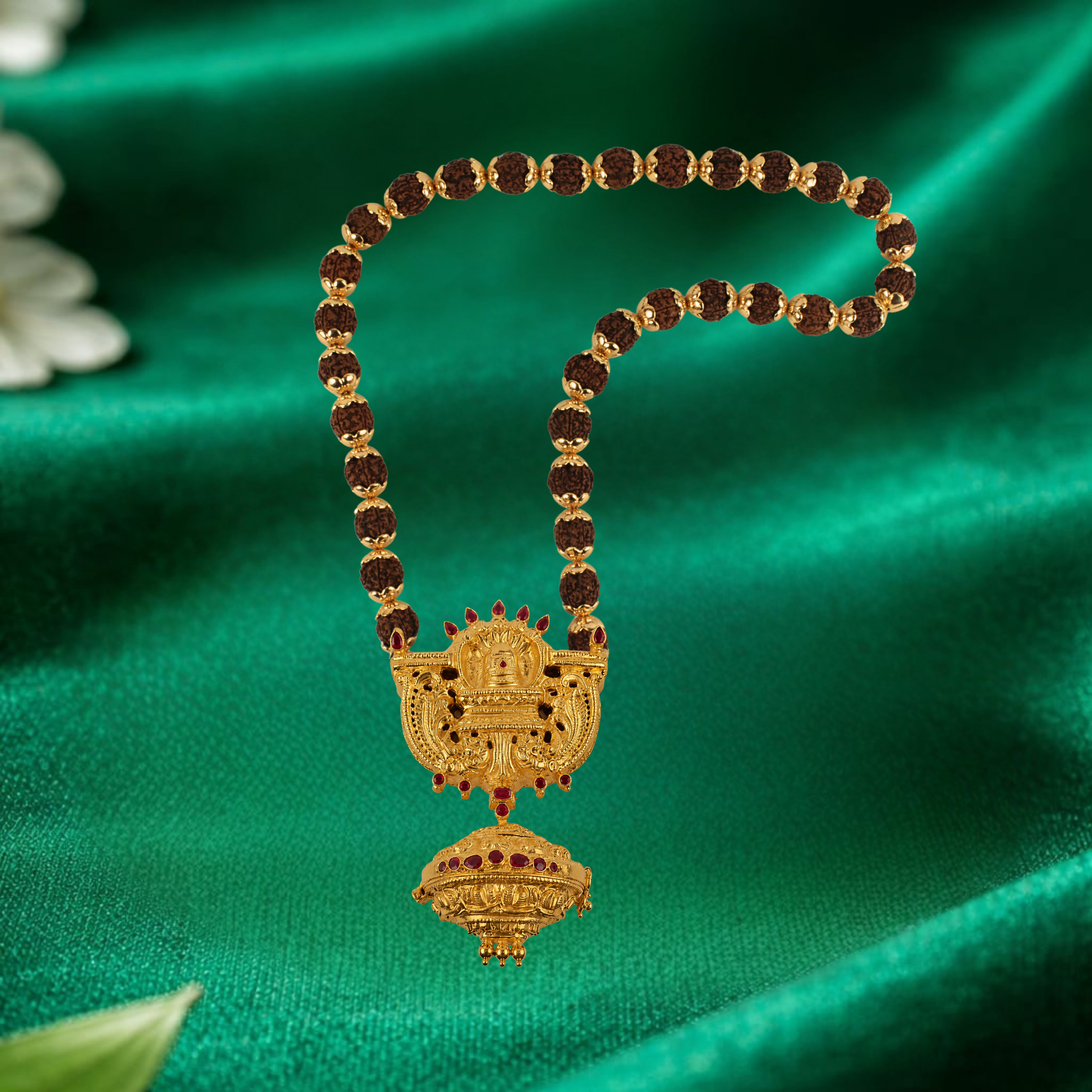 Siva Lingam Rudraksha Mala With Sacred Magarakandi Box