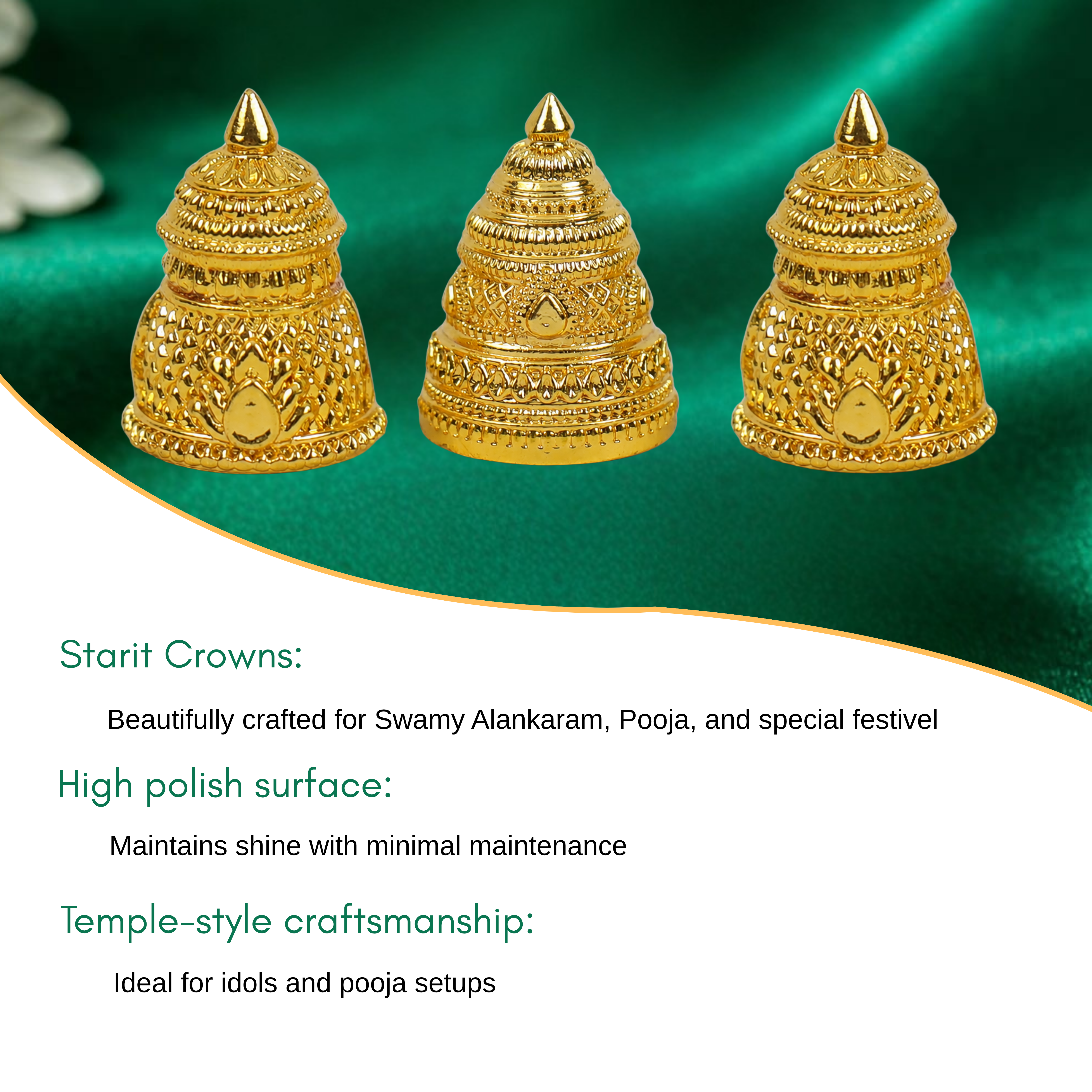 Starlit Crowns (Set Of 3) – Miniature Crowns for Home Temple Deities