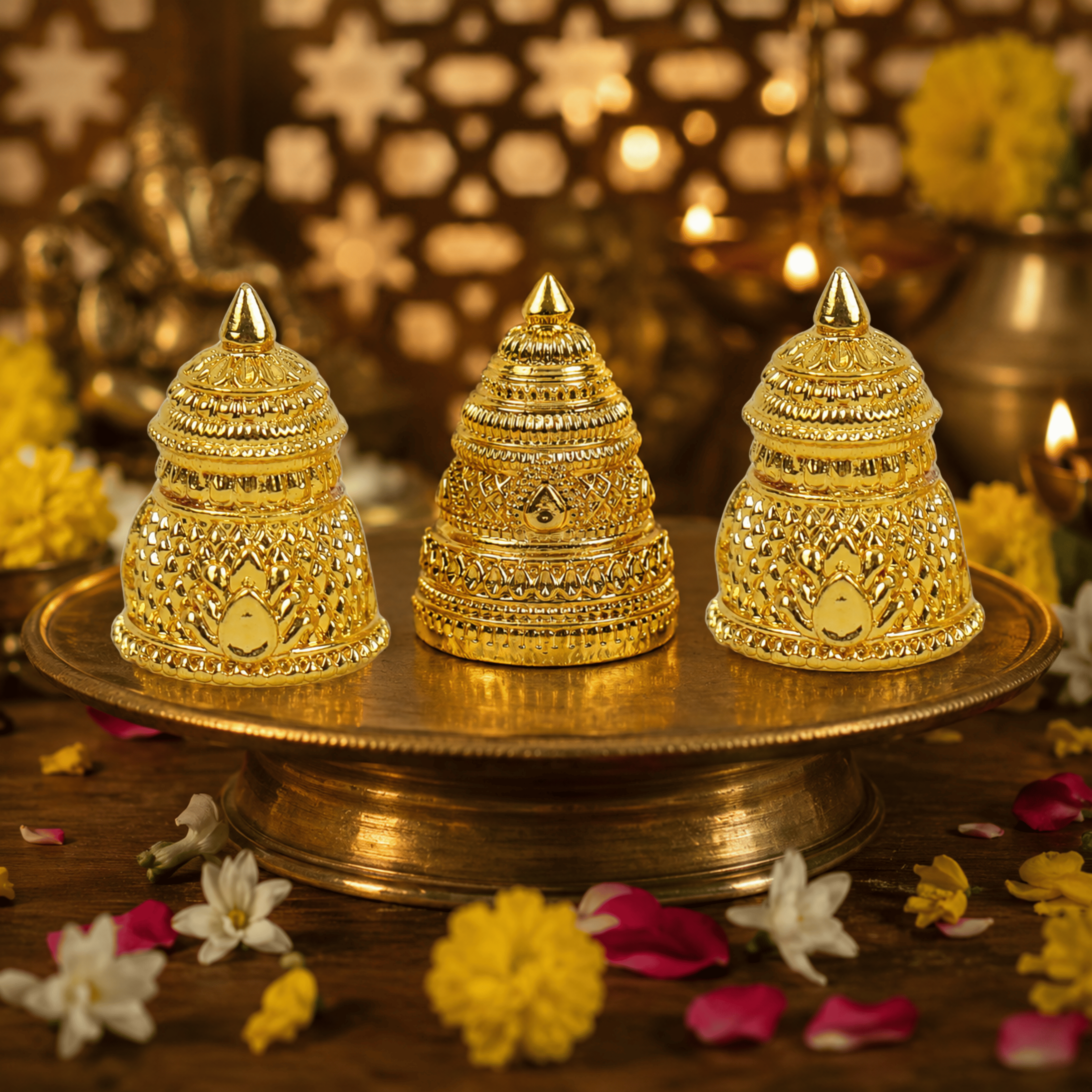 Starlit Crowns (Set Of 3) – Miniature Crowns for Home Temple Deities
