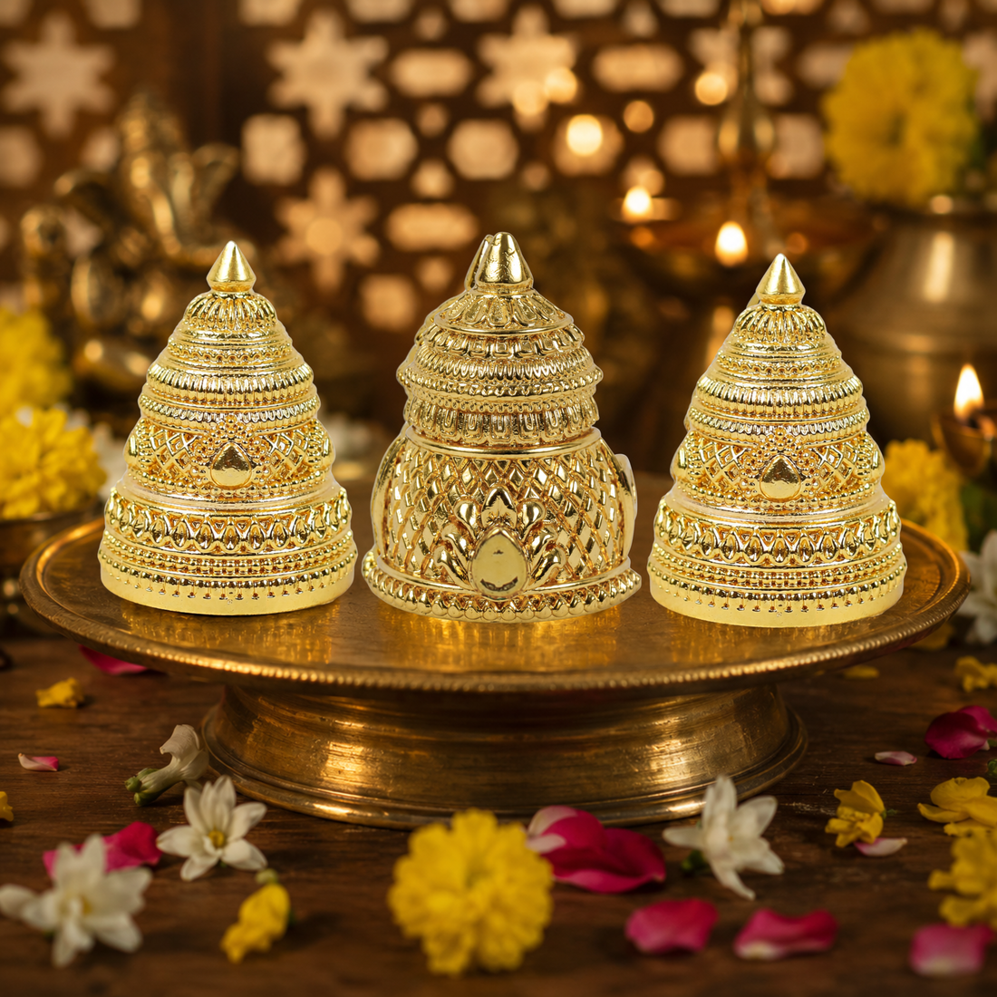 Starlit Crowns (Set Of 3) – Miniature Crowns for Home Temple Deities