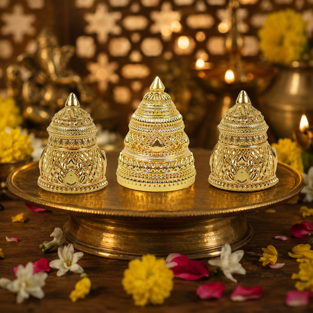 Starlit Crowns (Set Of 3) – Miniature Crowns for Home Temple Deities