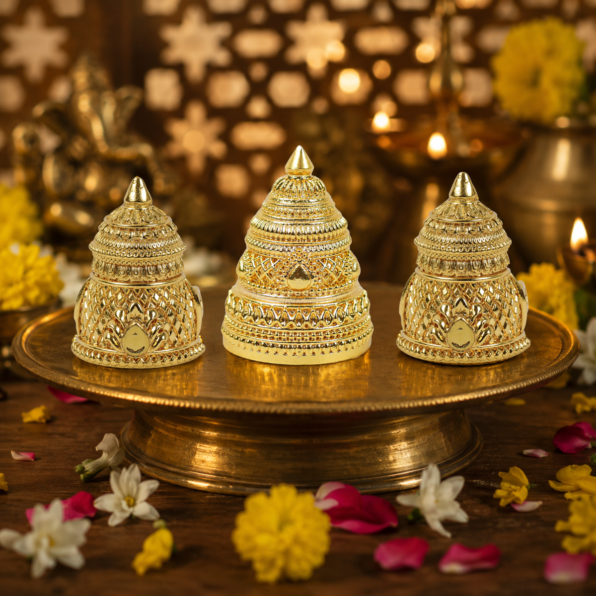 Starlit Crowns (Set Of 3) – Miniature Crowns for Home Temple Deities