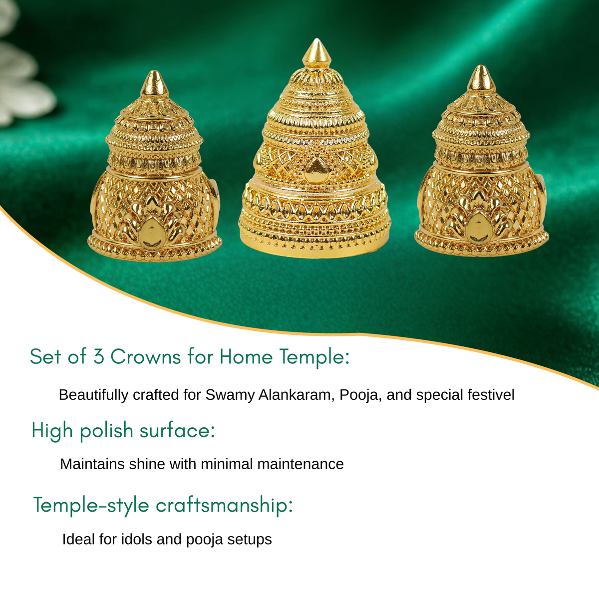 Starlit Crowns (Set Of 3) – Miniature Crowns for Home Temple Deities
