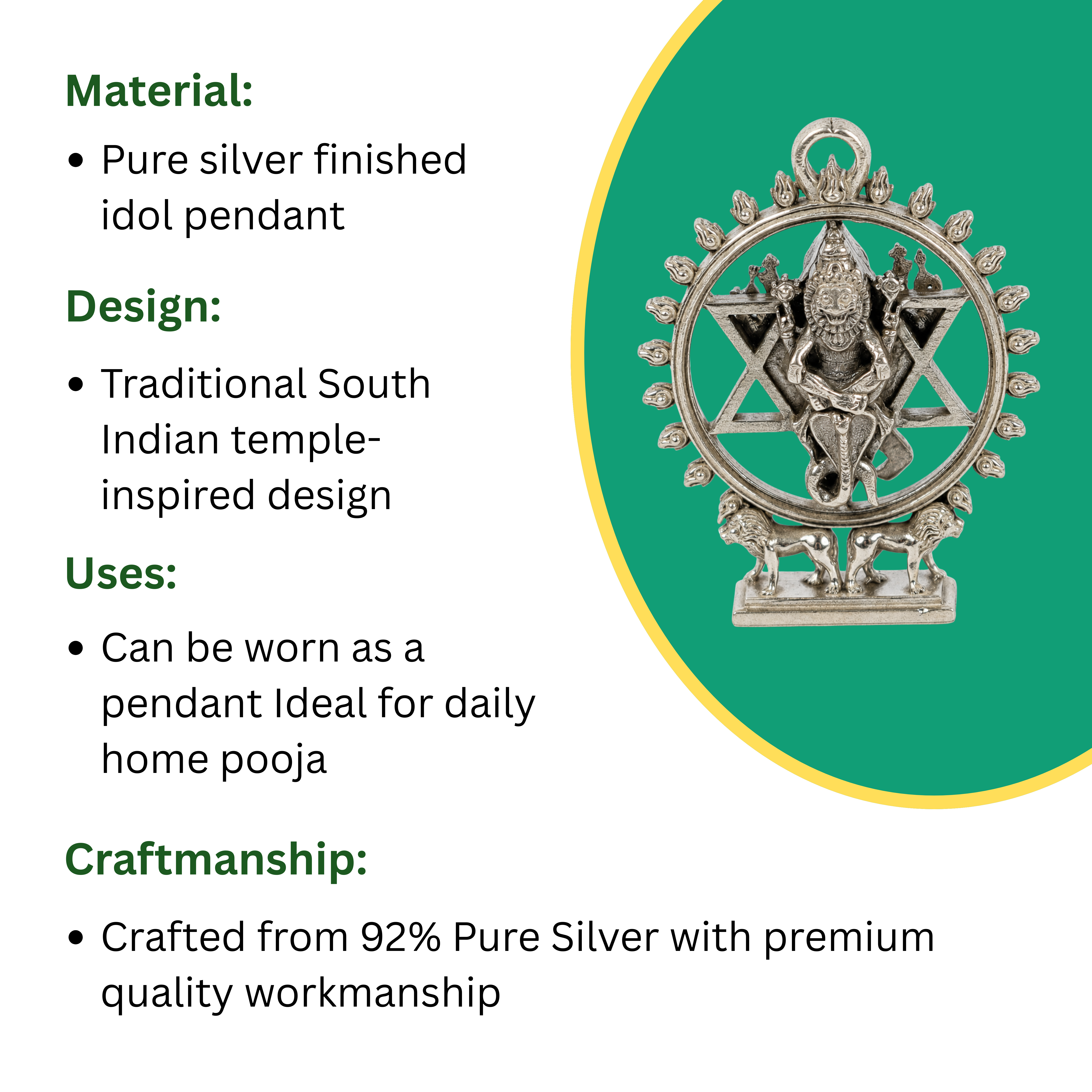 Sudharshana Chakra (Sakarathazhvar) Miniature Idol & Pendant – 92% Pure Silver