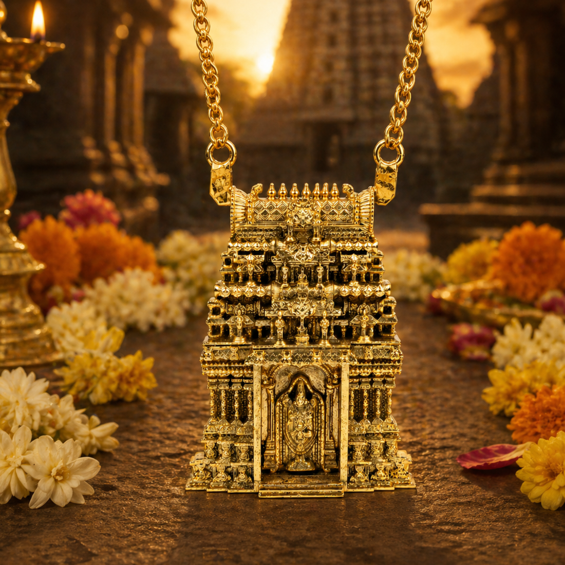 Tirupati Balaji With Gopuram Pendant