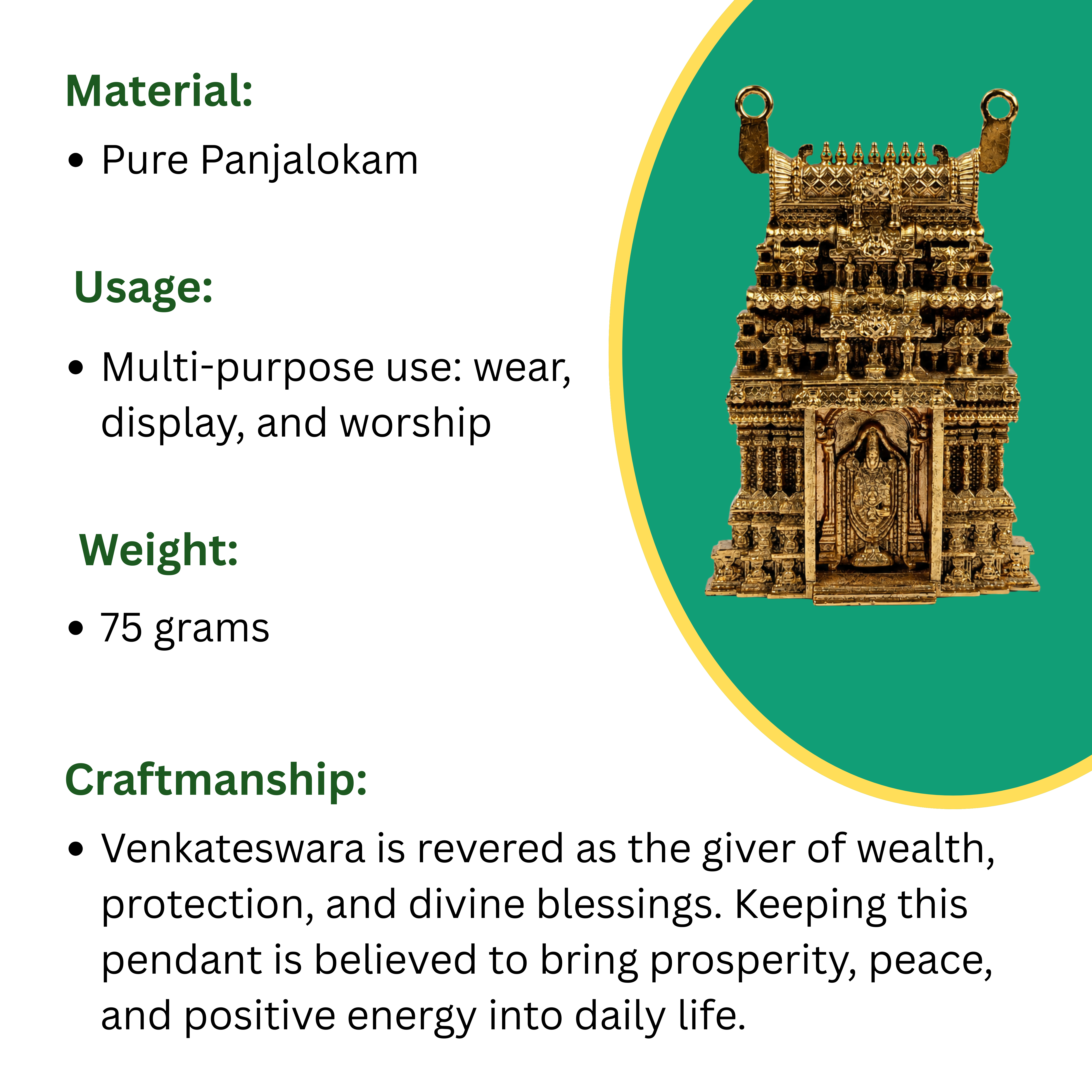 Tirupati Balaji With Gopuram Pendant